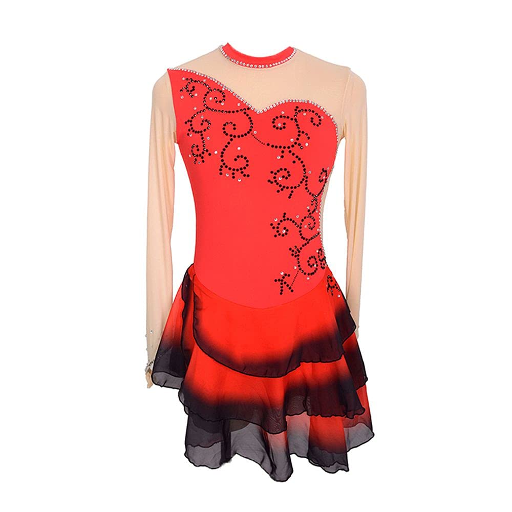 LIUHUO Girls Figure Skating Dress - Red Competition Performance Outfit for Teens & Youth | Ice Skating Costume for Shows, Recitals & Championships