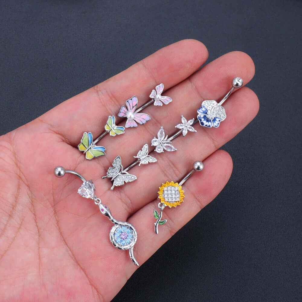 Vibrant Enamel Butterfly Belly Button Rings | WH2797 - Stylish Body Jewelry for Summer Outfits & Beach Parties
