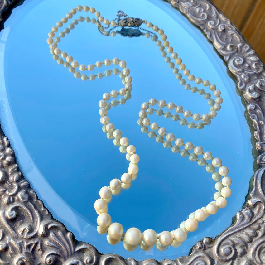 Vintage Graduated Faux Pearl Necklace - 835 Silver Plated Clasp for Women | Elegant Jewelry Gift for Brides, Prom, Weddings & Special Occasions
