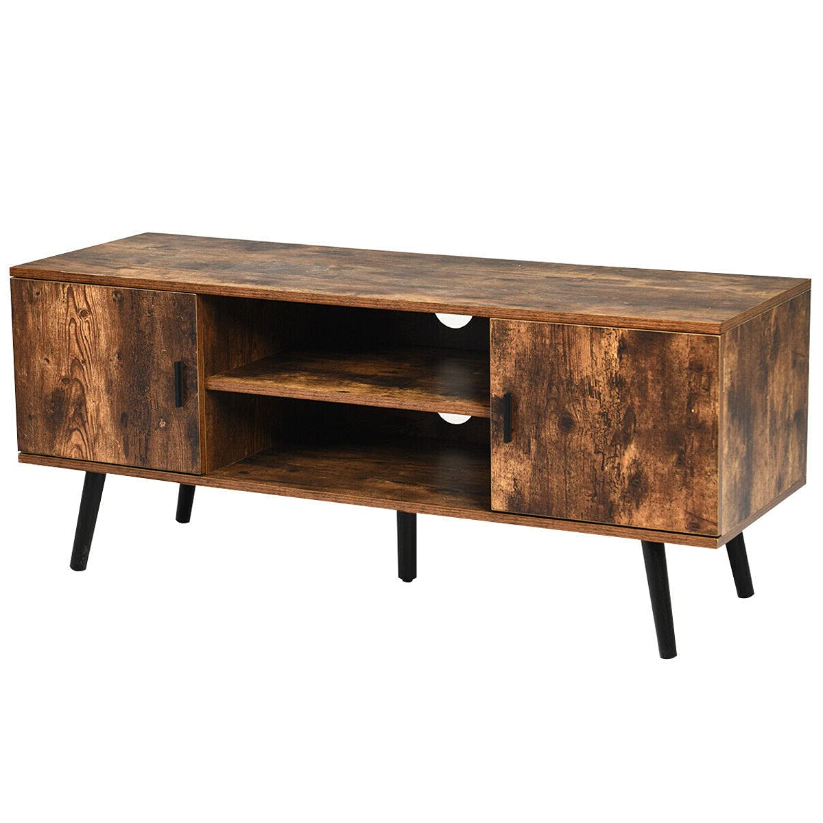 2-Tier TV Stand with Open Shelves & Storage Cabinets - Holds 55