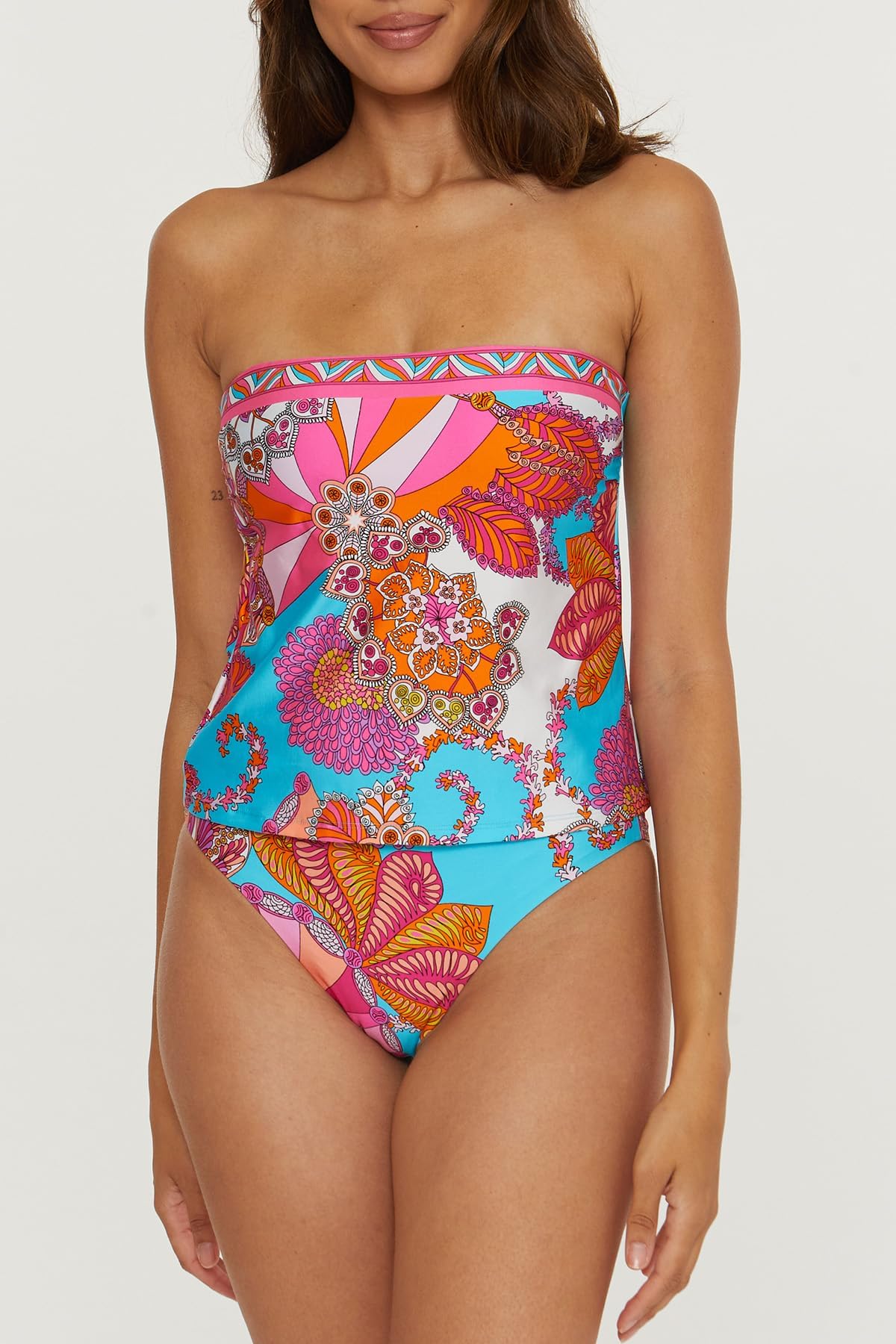 Trina Turk Women's Meilani Adjustable Floral Print Tankini Bikini Top - Swimwear Separates for Beach Vacation & Pool Party