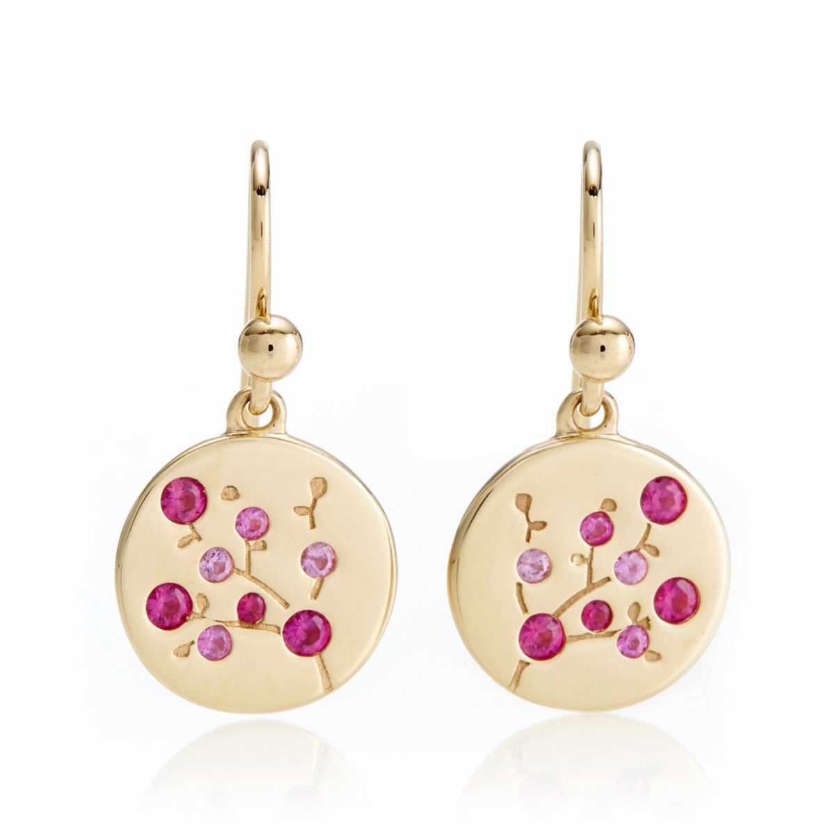 Pink Sapphire Cherry Blossom Earrings - Dainty Floral Stud Earrings for Women, 925 Sterling Silver Jewelry - Perfect for Weddings, Anniversaries & Everyday Elegance