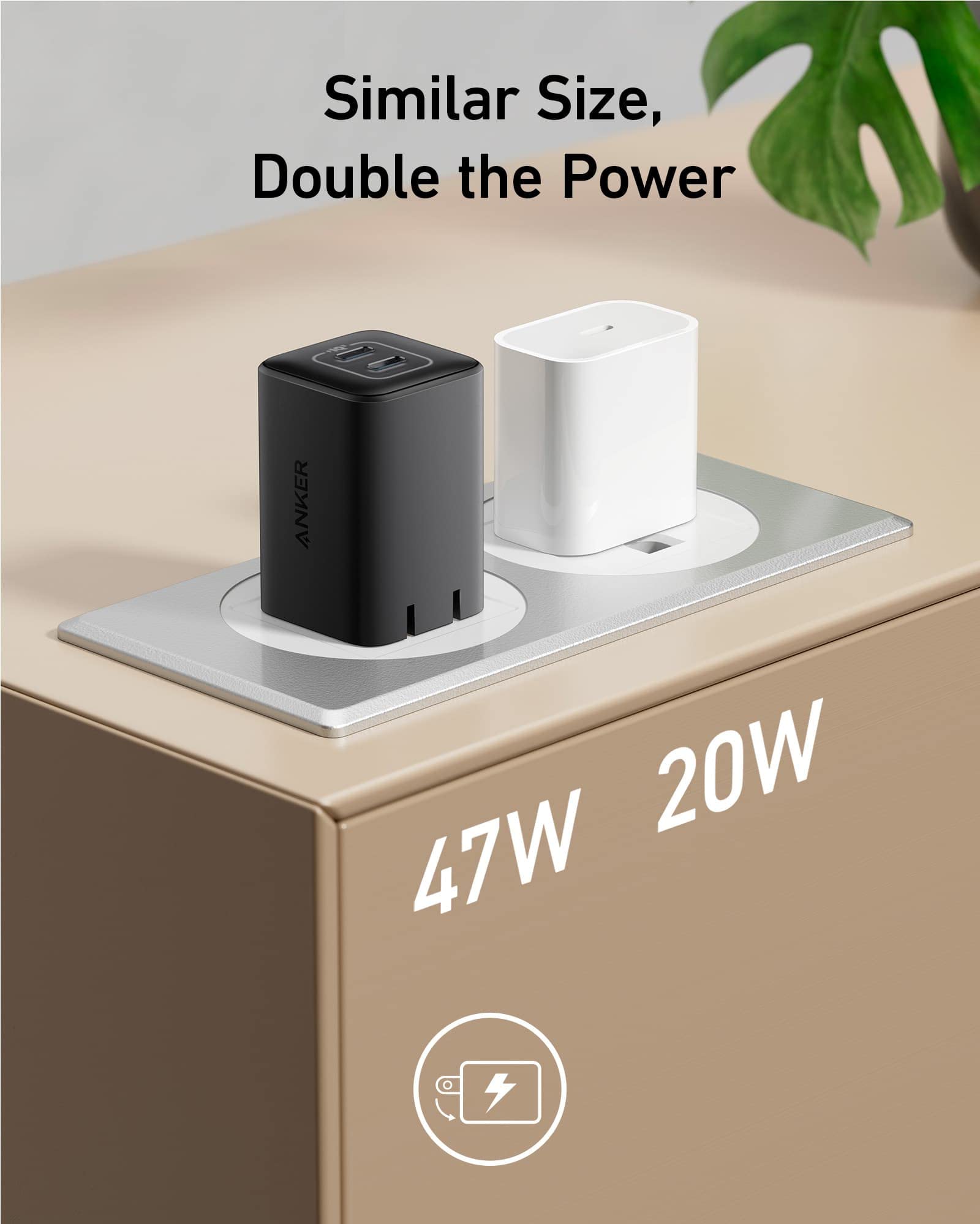 Anker Nano 47W USB C GaN Charger - Fast Compact Foldable 2-Port Wall Charger for iPhone 16/15/14/13, Samsung Galaxy S23/S22, Google Pixel 8/7 - Perfect for Travel, Office & Home Use with MagSafe Compatibility