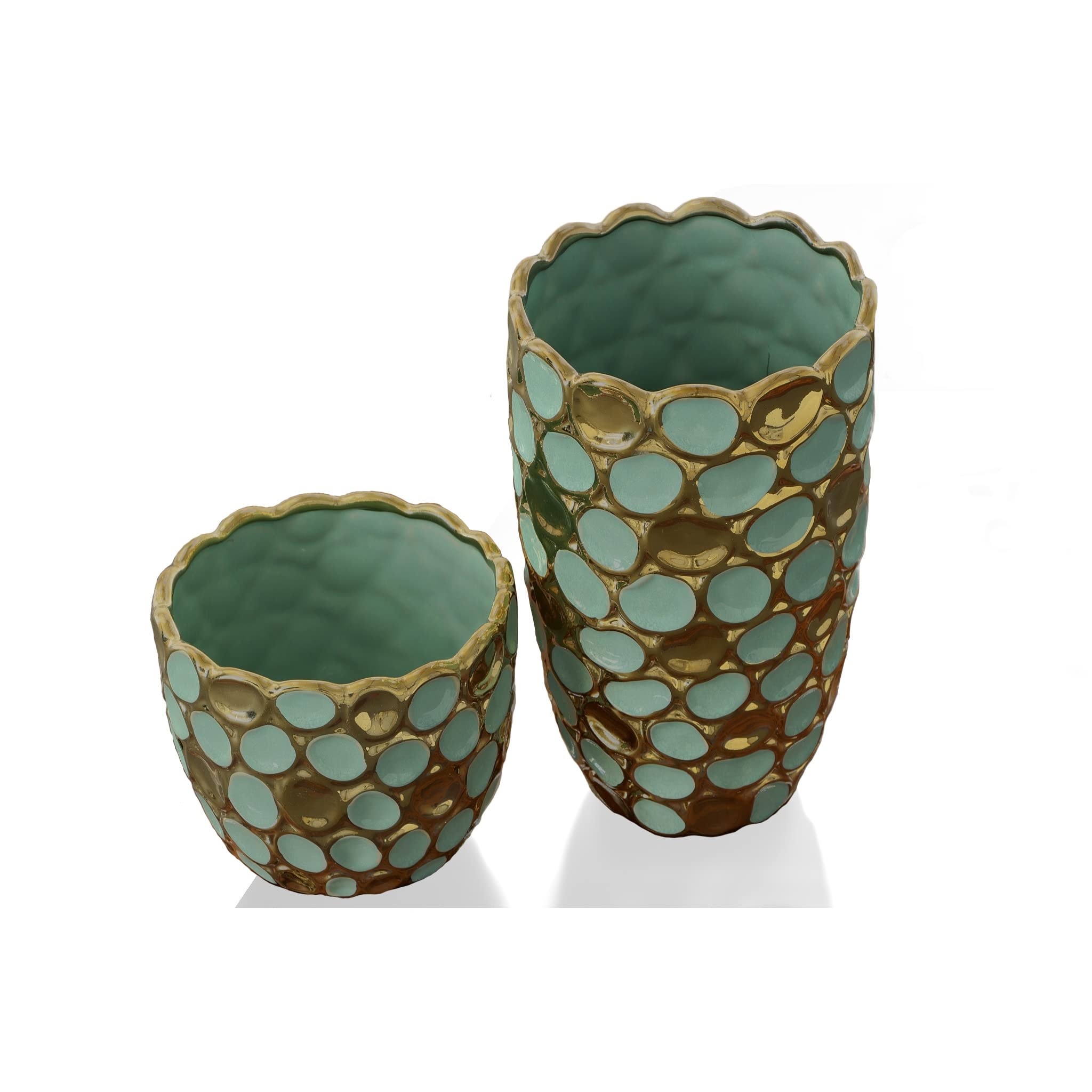 Turquoise and Gold Accent Vases Set of 2 - Modern Home Decor for Living Room, Bedroom & Wedding Centerpieces