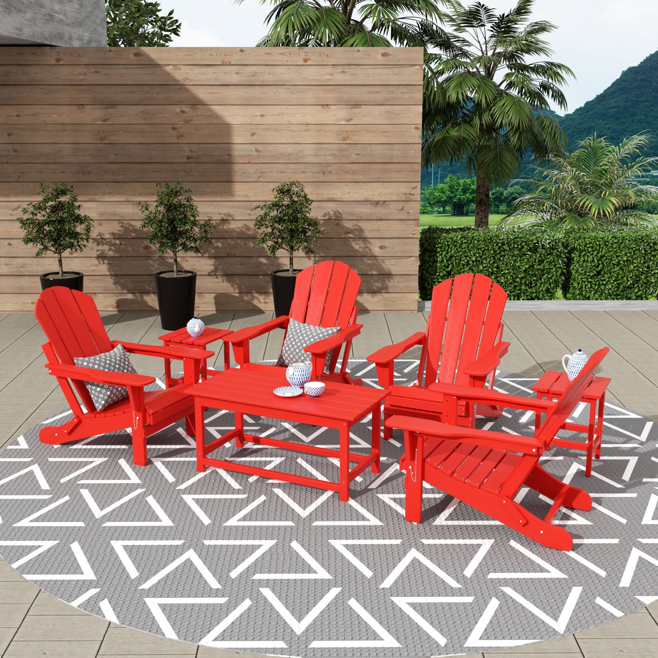 WestinTrends Malibu 3-Piece Outdoor Patio Furniture Set - All-Weather Poly Lumber Adirondack Coffee Table & 2 Side Tables in Red - Perfect for Backyard, Garden, Poolside & Beach Relaxation