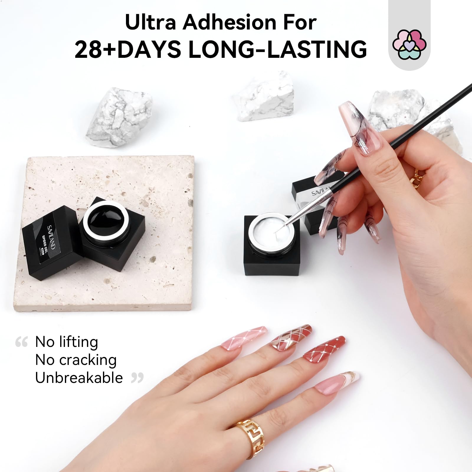 SAVILAND 2 PCS Spider Gel Set - Black & White Soak Off UV LED Gel for Nail Art | High Toughness & Elasticity | Easy to Use for Beginners | Perfect for Home Salon & Professional Manicure