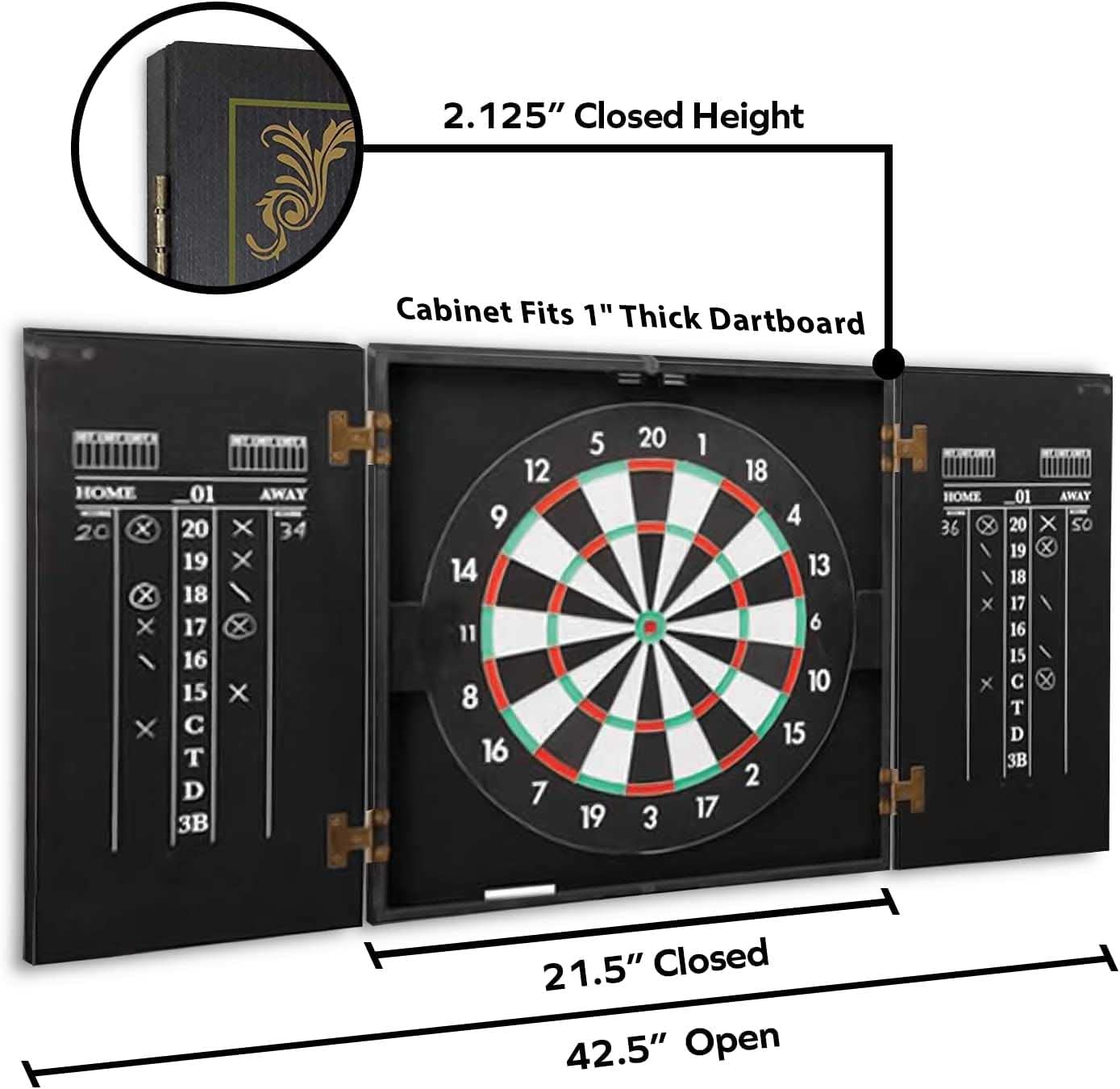THOUSAND OAKS BARREL CO. Personalized Dartboard & Cabinet Set - Professional Steel Tip Dart Board for Adults with 6 Darts, Eraser & Chalk Scoreboard - Perfect for Game Rooms, Bars & Man Caves
