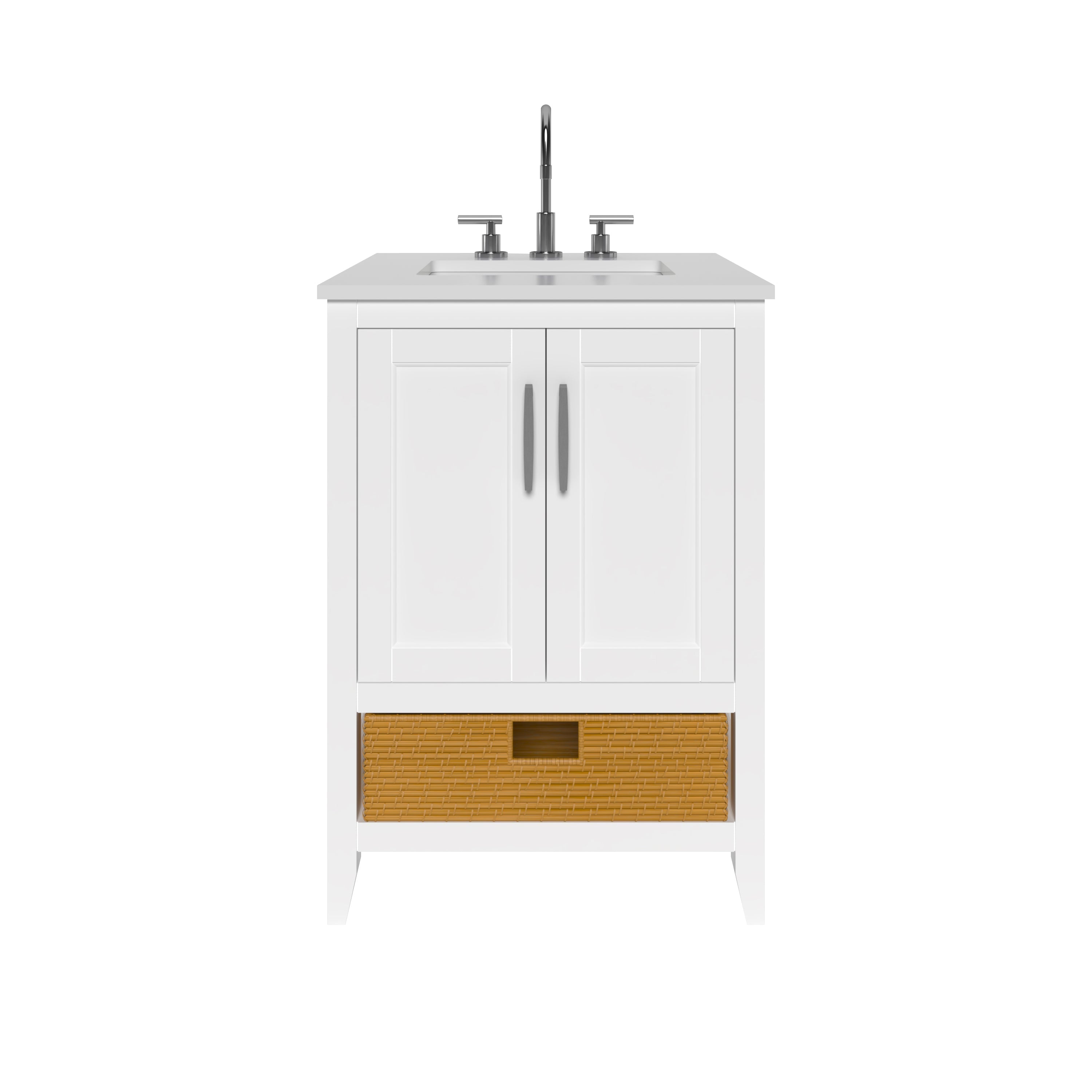 23.5 Inch White Bathroom Vanity Cabinet by Nearmé New York - Modern Single Sink Storage for Small Bathrooms & Powder Rooms