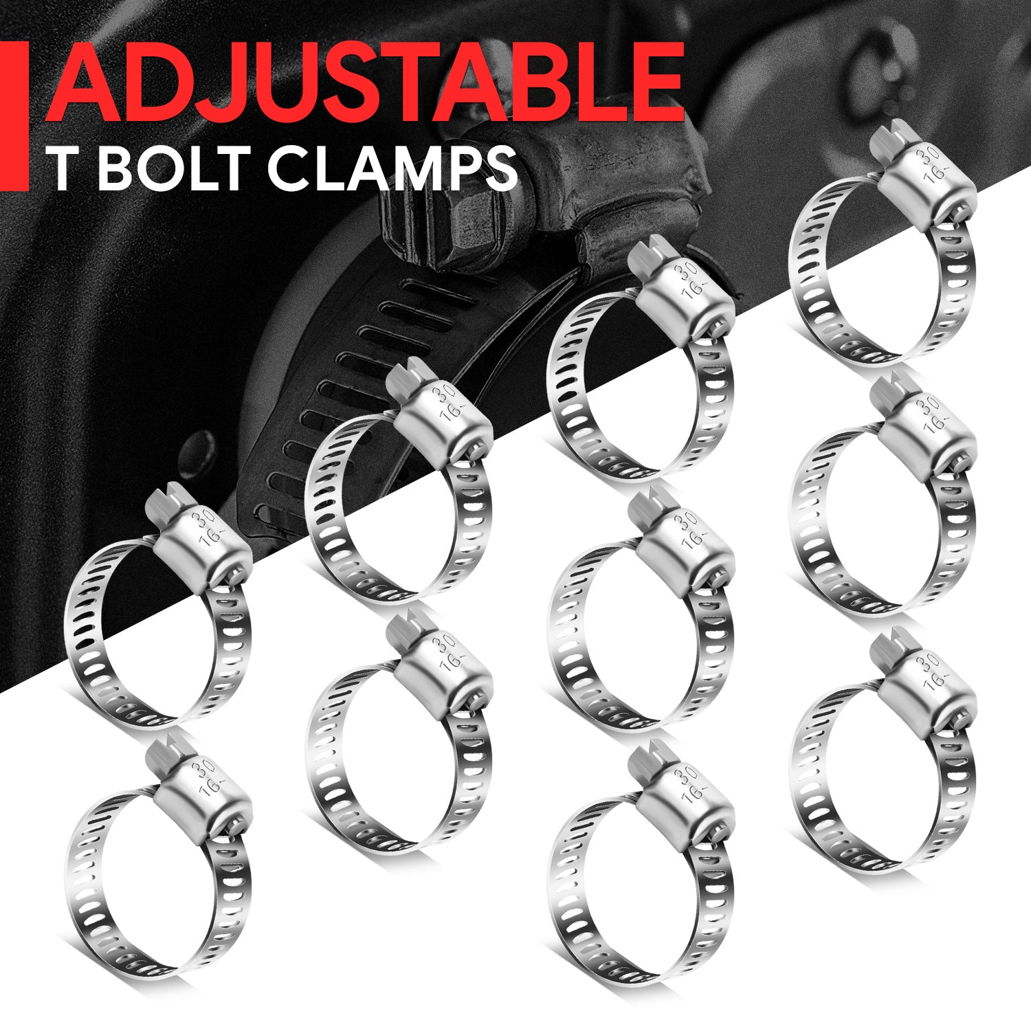 10Pcs Adjustable T-Bolt Clamps Pipe Hose Kit - 5/8