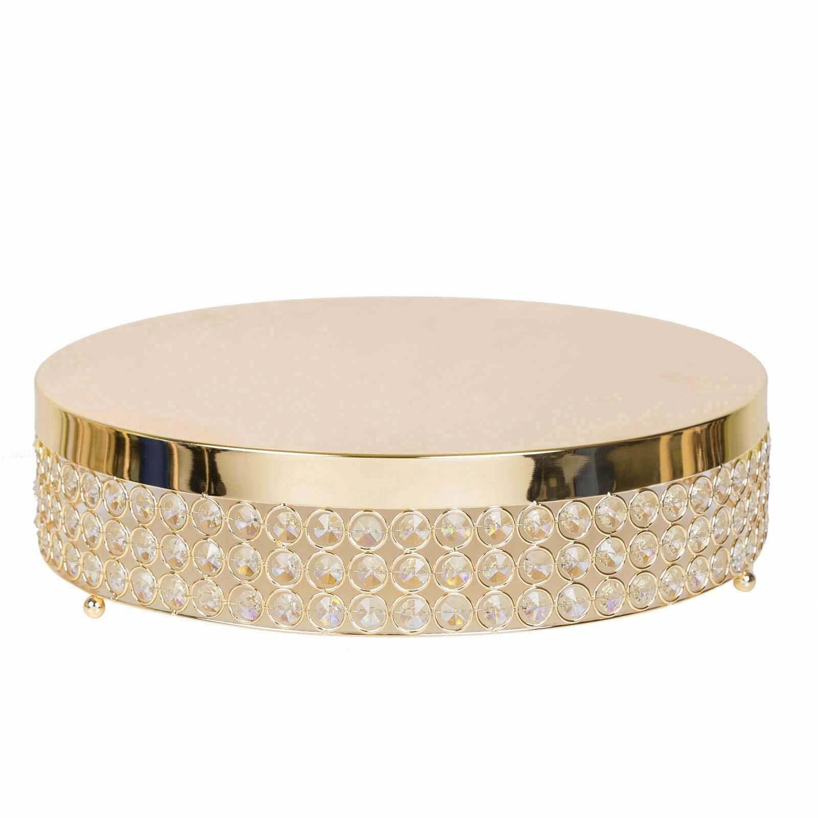 BebLP 15-Inch Gold Round Crystal Beaded Metal Wedding Cake Stand - Elegant Cake Riser for Weddings, Parties & Dessert Displays - Perfect for Cake Decorating, Kitchen Baking & Special Events