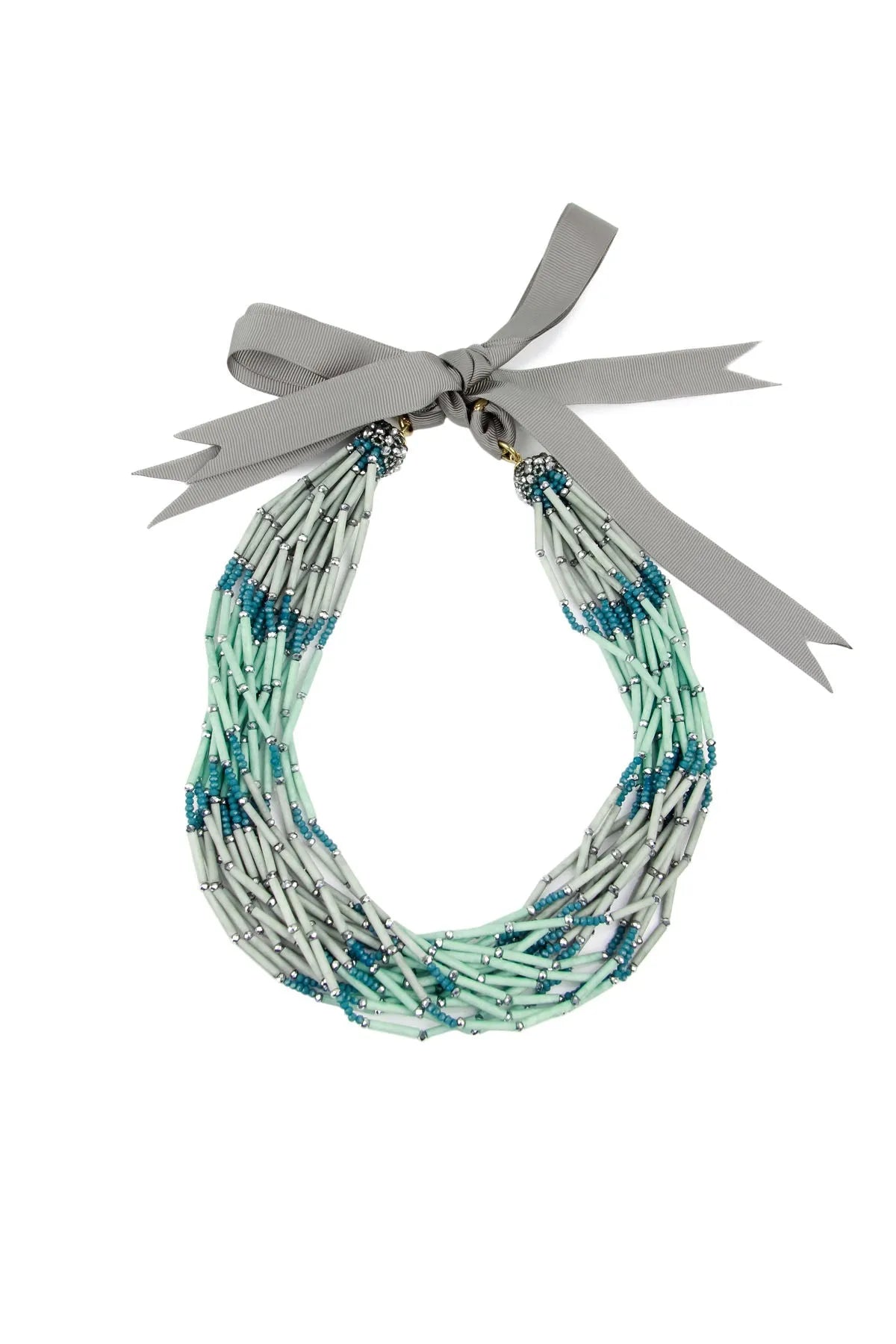 Elegant Multi Beaded Strand Statement Necklace with Adjustable Ribbon Tie - Perfect for Weddings, Parties & Special Occasions