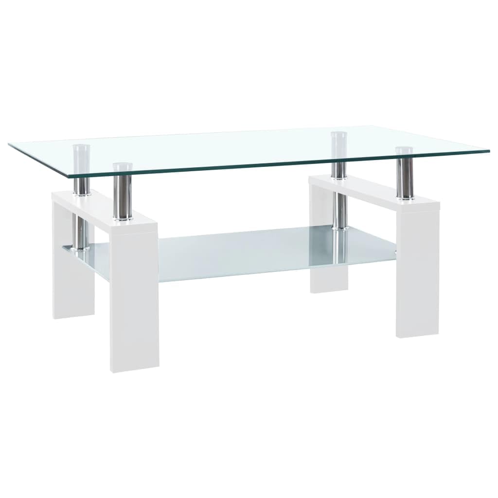Modern White Coffee Table with Melamine Frame & Tempered Glass Top - 37.4