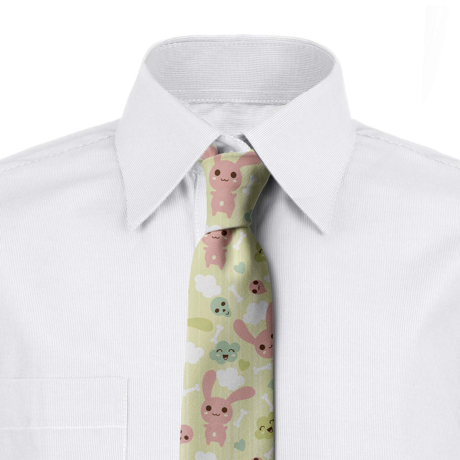 Ambesonne Stylish Bunny Clouds & Bones Pattern Necktie - 3.7