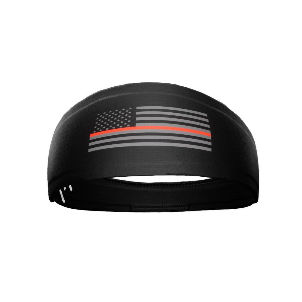 Tactical Thin Red Line USA Flag Headband - Patriotic Sweatband for Running, Hiking & Outdoor Activities - Support Firefighters & First Responders