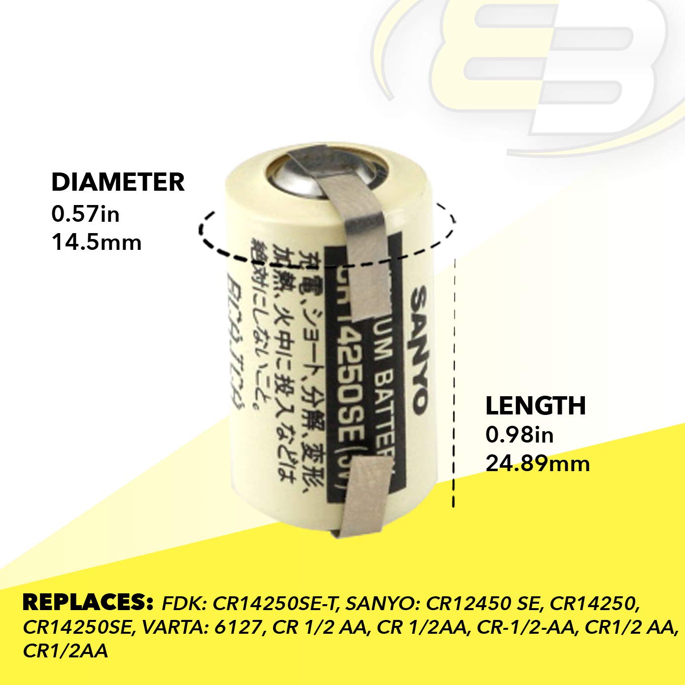 10-Pack Exell PLC-7 with Tabs CR14250SE 3V 1/2 AA Lithium Button Top Battery - Replacement for Sanyo CR2NP - Ideal for CNC Systems, PCs, Medical Devices & Electronics (Great for Laser Pointers, Cameras & Digital Calipers)