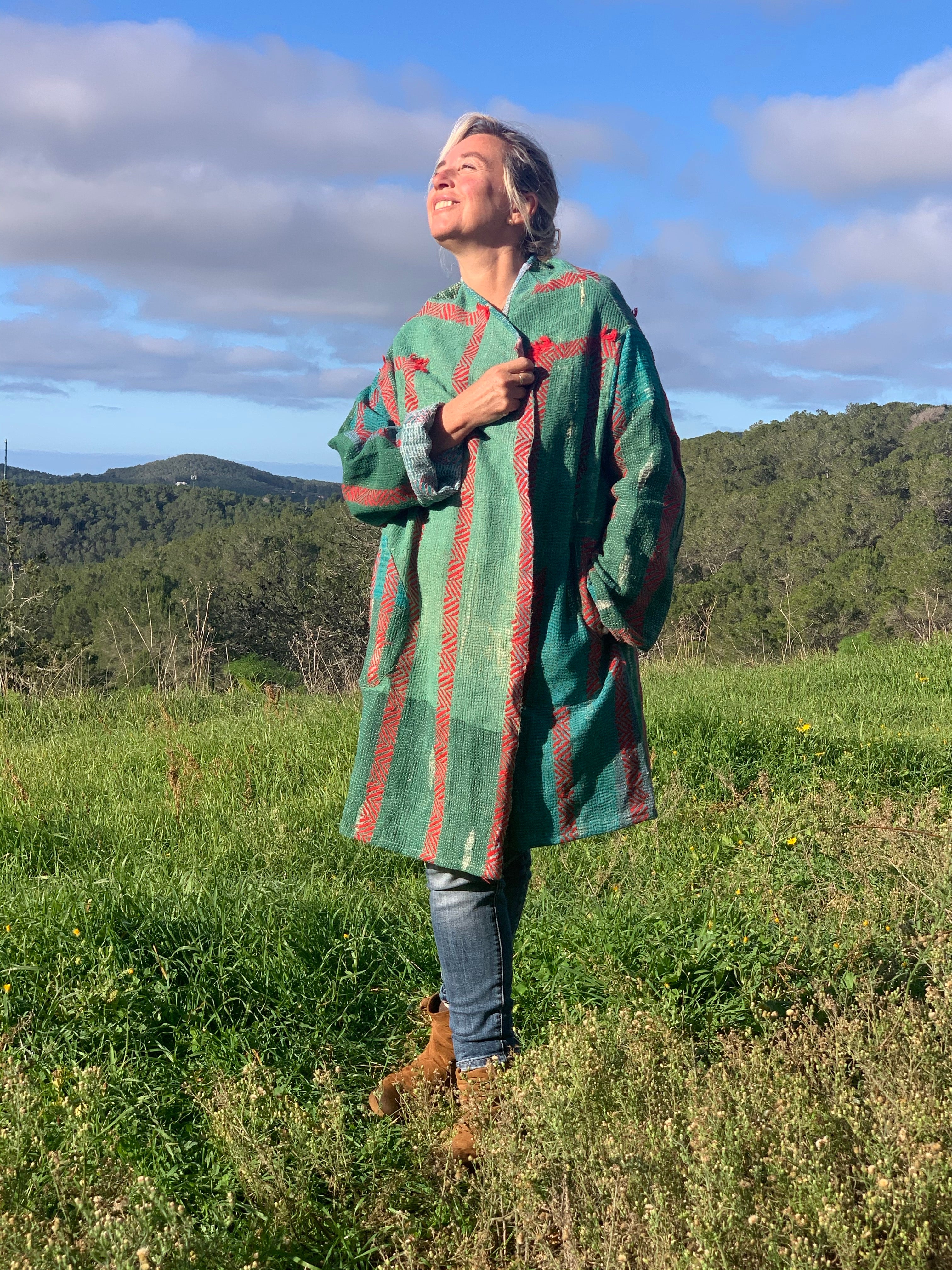 Bohemian Kantha Jacket by Heidi - Handmade Boho Textile Coat for Women - Perfect for Festivals, Travel & Casual Wear