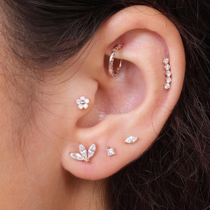 14k White Gold Marquise Gemstone Lotus Flat Back Stud Earrings - Elegant & Dainty Jewelry for Women, Perfect for Weddings, Parties & Everyday Wear