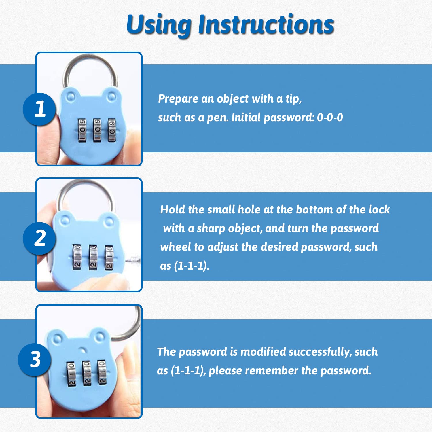 MroMax 3 Digit Combination Padlock - Resettable Zinc Alloy Safe Lock with Key Backup - Mini Security Lock for Luggage, Gym Lockers, School Lockers & Storage Boxes (1 Pack, White)
