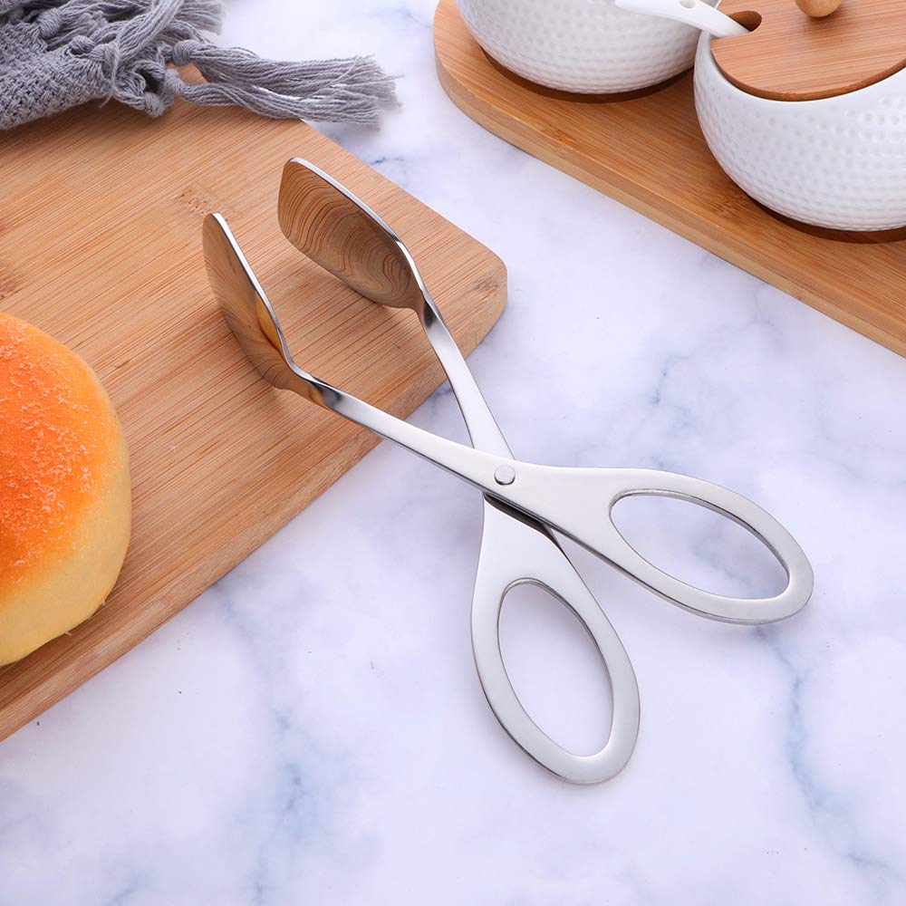 Premium Stainless Steel Bread Tongs - Kitchen BBQ Serving Tongs for Pasta, Meat, Appetizers, Pastries & Steak | Perfect for Grilling, Baking & Buffet Serving