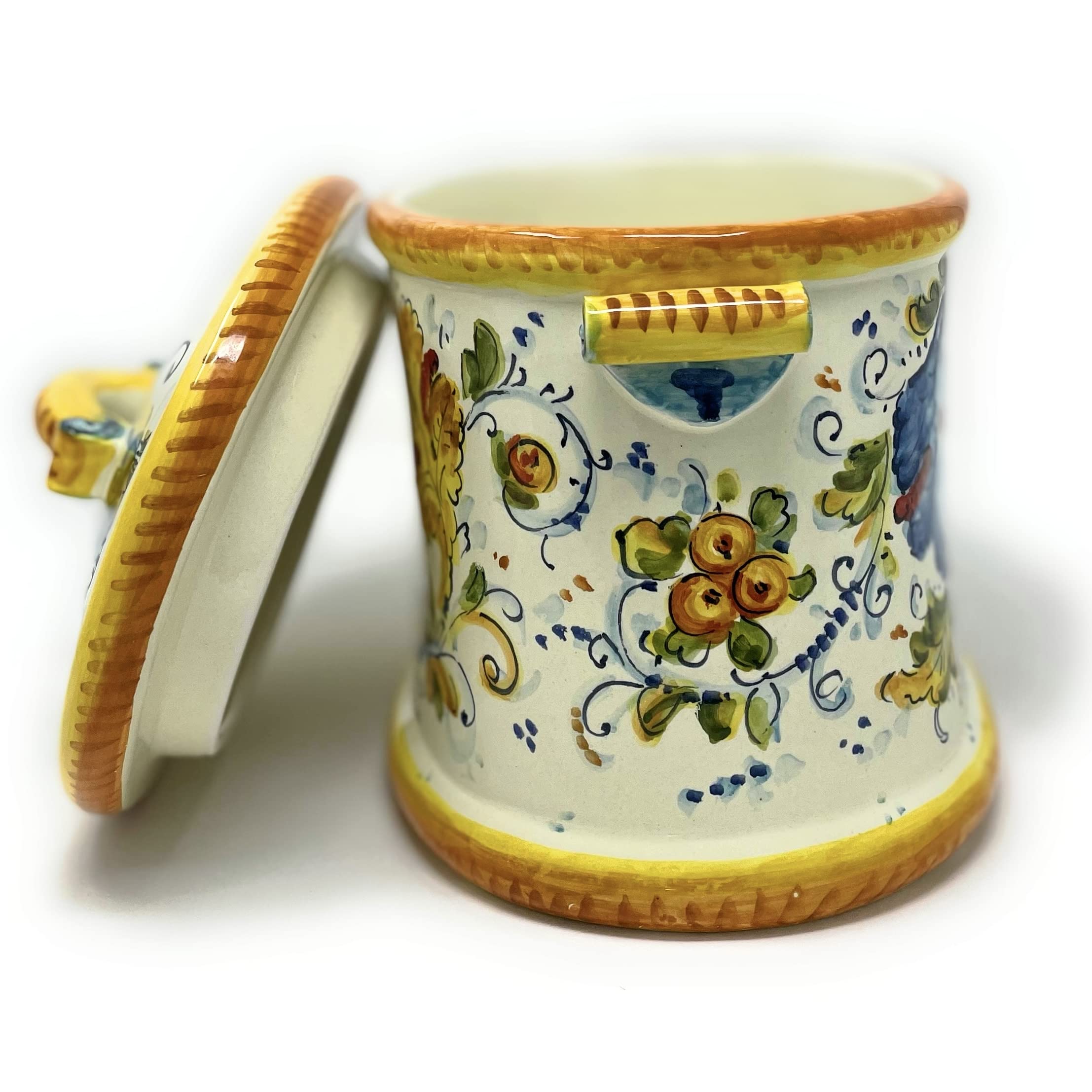 Hand-Painted Italian Ceramic Cookie Jar - Tuscan Rooster Design Art Pottery from Montelupo, Italy | Perfect for Kitchen Storage & Home Decor