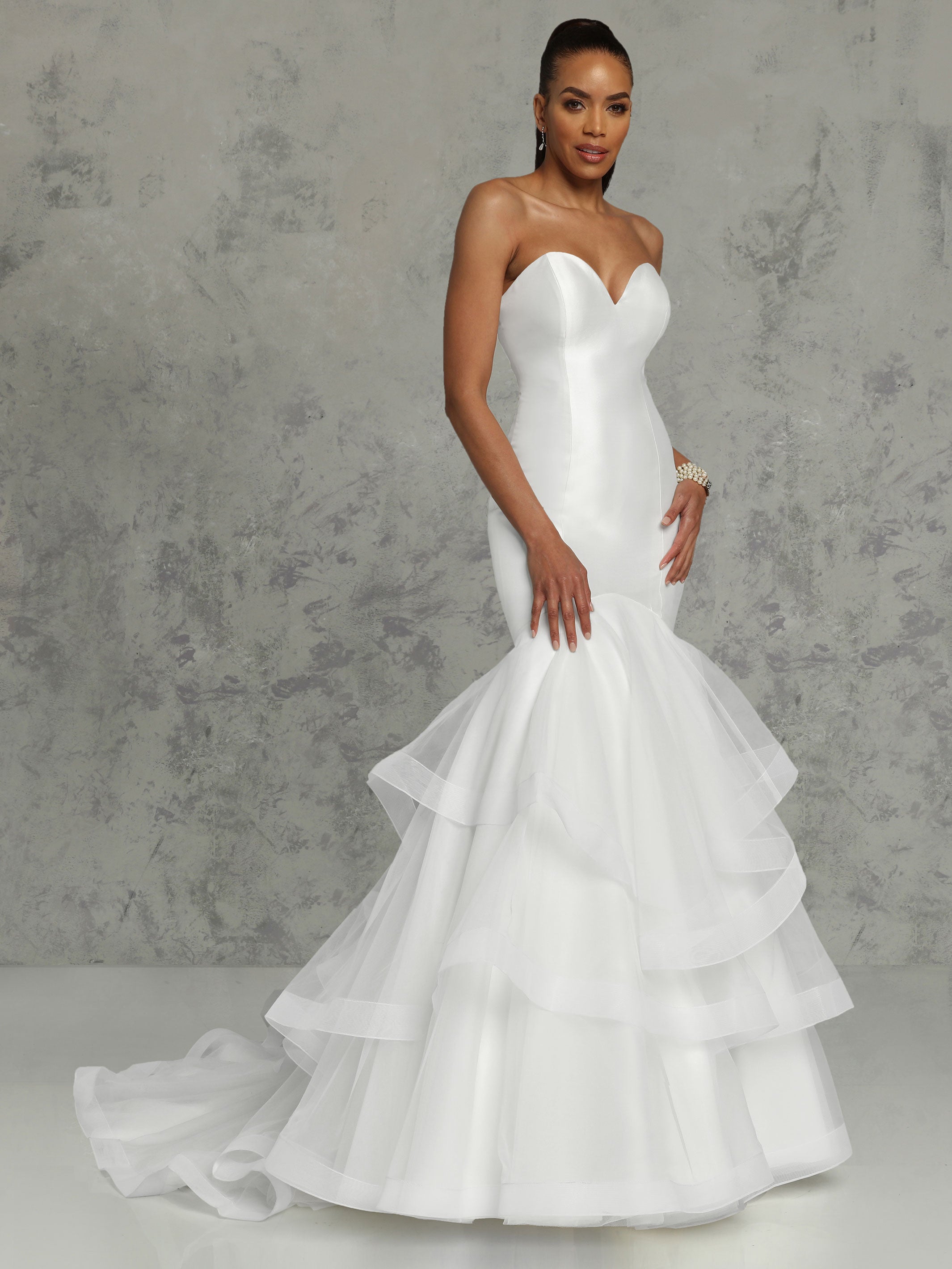 Natalie Mikado Mermaid Wedding Dress with Tiered Skirt - Elegant Lace Bridal Gown for Beach, Church & Outdoor Ceremonies
