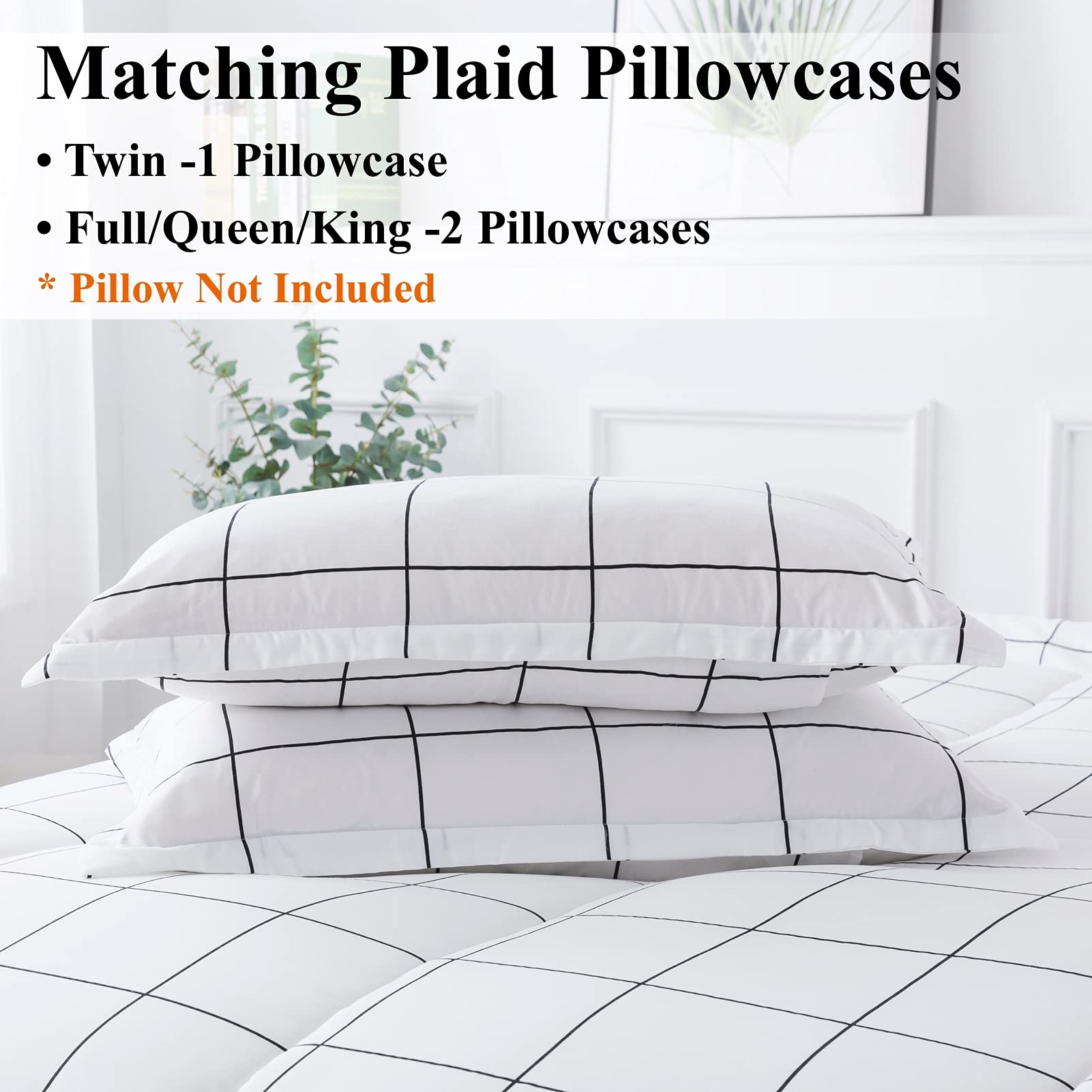 Andency White Grid Comforter Set Twin Size (66x90 Inch) - 2 Piece Lightweight Microfiber Bedding Set with Plaid Design & Pillowcase | Perfect for Dorm Rooms, Guest Beds & Cozy Bedroom Decor