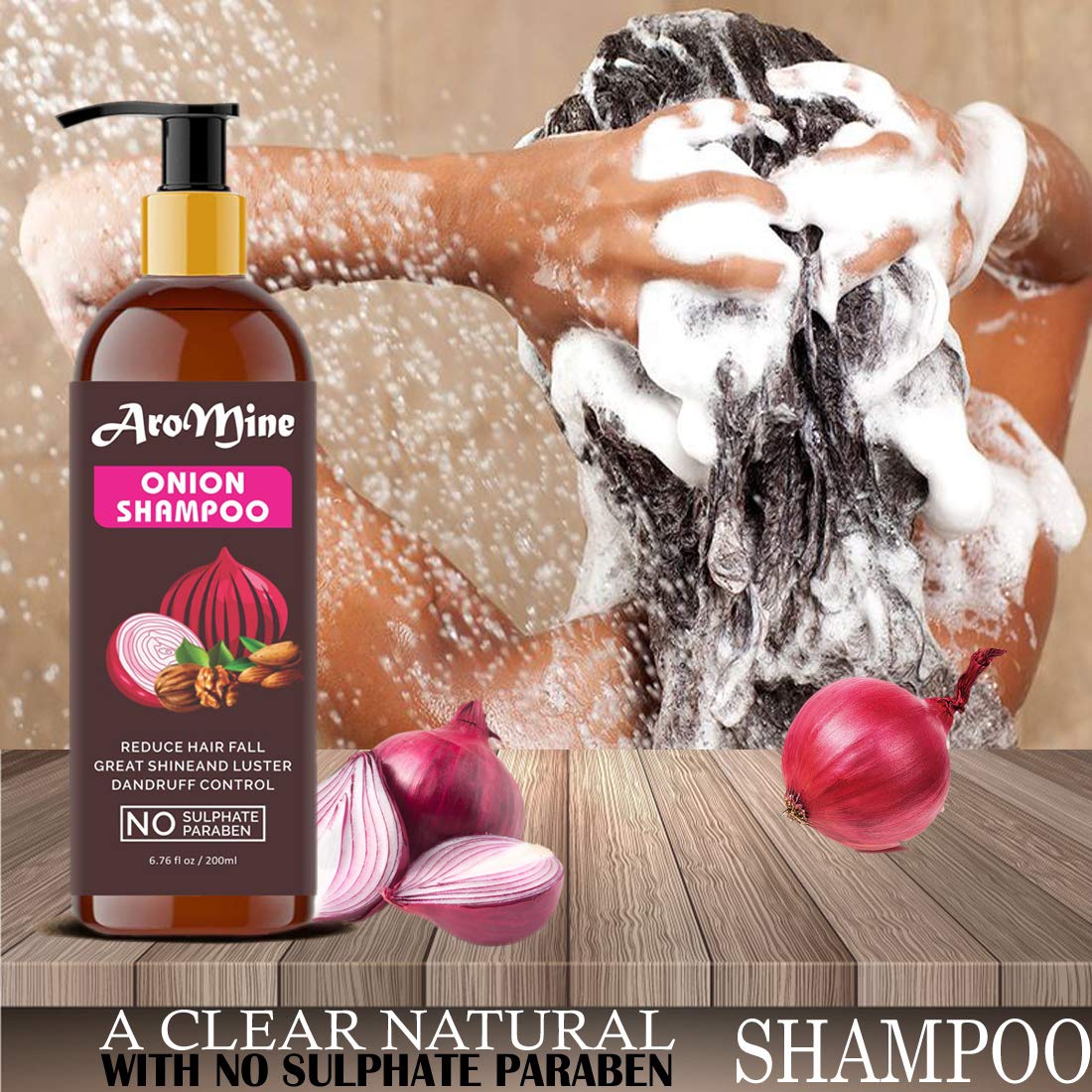 AroMine Natural & Red Onion Shampoo - Paraben & Sulphate Free Hair Growth Treatment (200ml) | Promotes Thicker, Healthier Hair for Men & Women | Ideal for Daily Use & Scalp Care