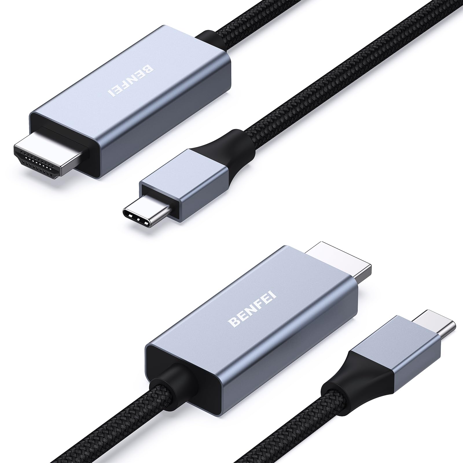 BENFEI 2 Pack USB C to HDMI 6 Feet Cable - 4K@60Hz Aluminum Shell Nylon Braided - Thunderbolt 3/4/5 Compatible with iPhone 15 Pro/Max, MacBook Pro/Air 2023, iPad Pro - Perfect for Home Theater, Office Presentations & Gaming Setup