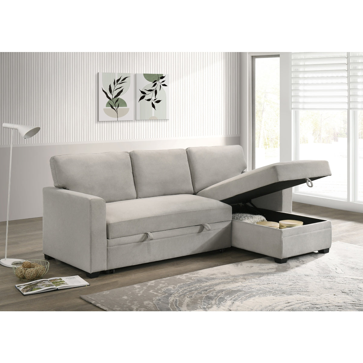 Beige 2-Piece Sectional Sofa with Pull-Out Sleeper & Reversible Storage Chaise - Perfect for Small Spaces, Guest Rooms, and Cozy Living Rooms