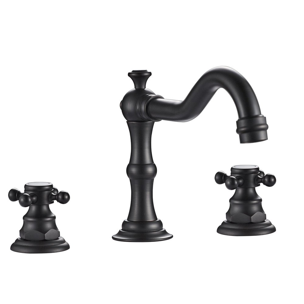 Black Dual Handle Widespread Bathroom Sink Faucet with Cross Knobs - 3 Hole Installation for Bathroom Vanity, Perfect for Modern Home Decor