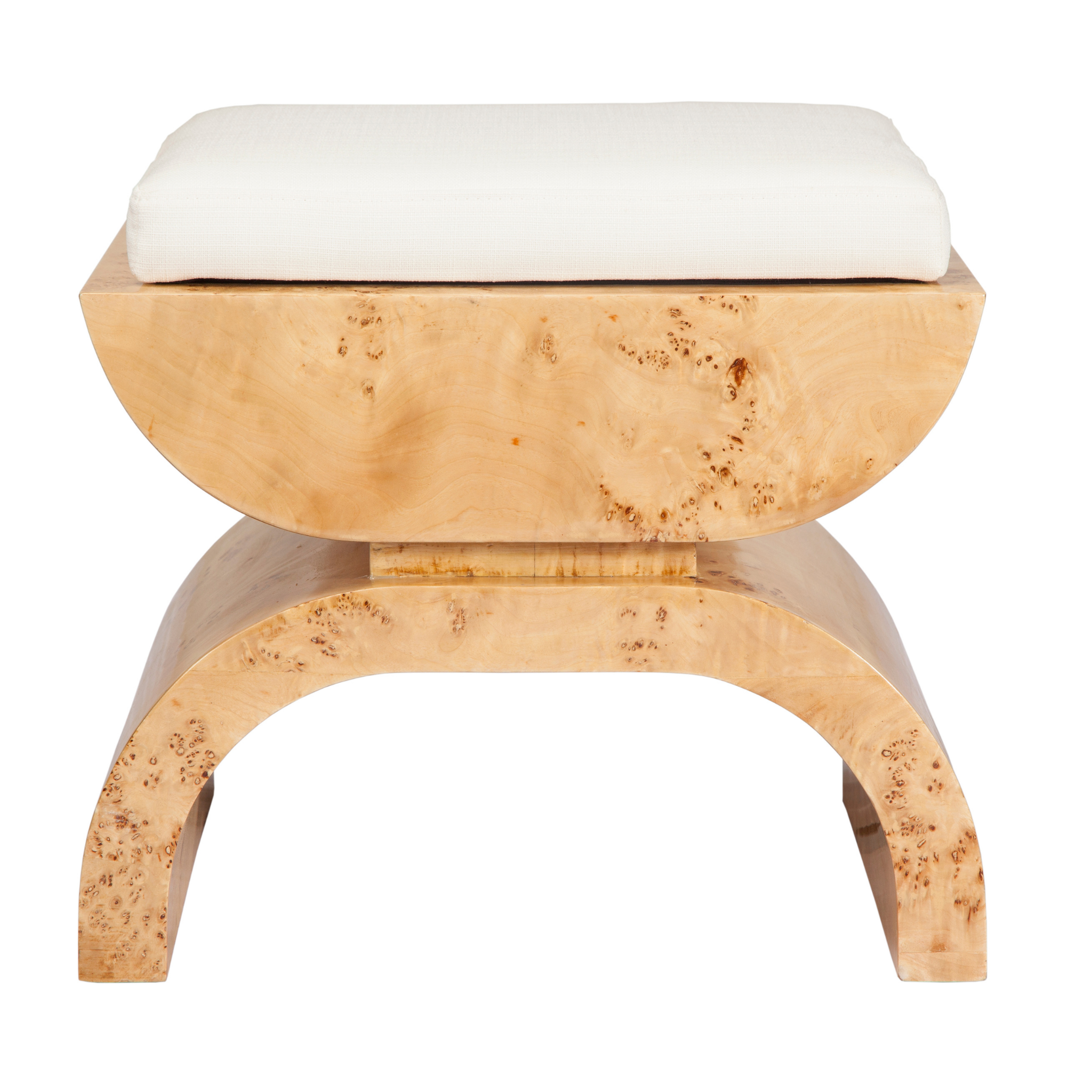 Biggs Burl Wood Stool with White Linen Cushion - Rustic Bar Stool for Kitchen Island, Dining Room & Home Decor | Handcrafted Wooden Seat with Comfortable Cushion
