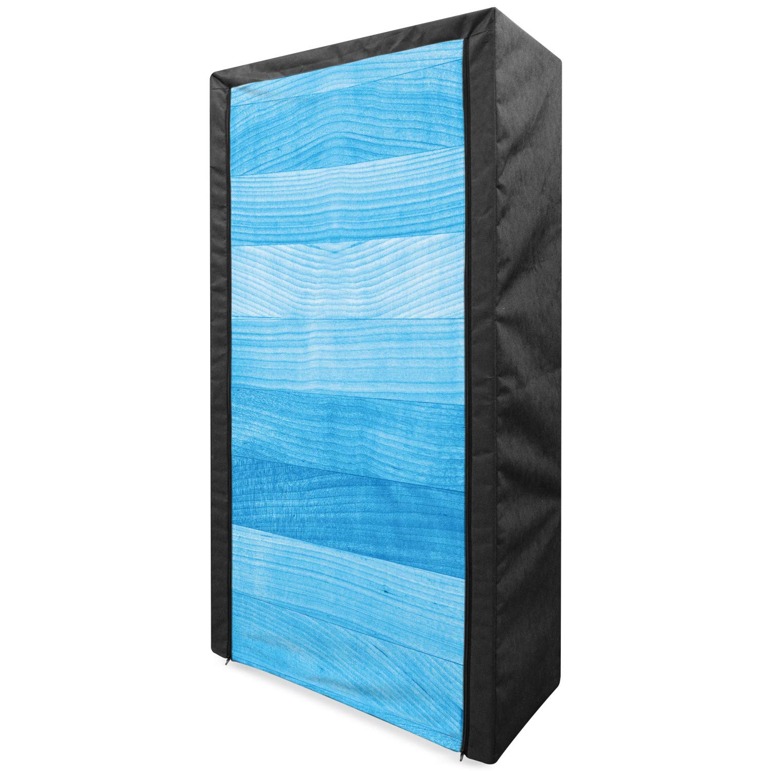 Pale Blue Portable Fabric Wardrobe - Wooden Plank Design with Oak Tree Texture & Maple Pine Stripes - 33.5 Inch Clothing Organizer with Shelves for Bedroom Storage | Perfect for Small Spaces, Dorm Rooms & Apartment Closets