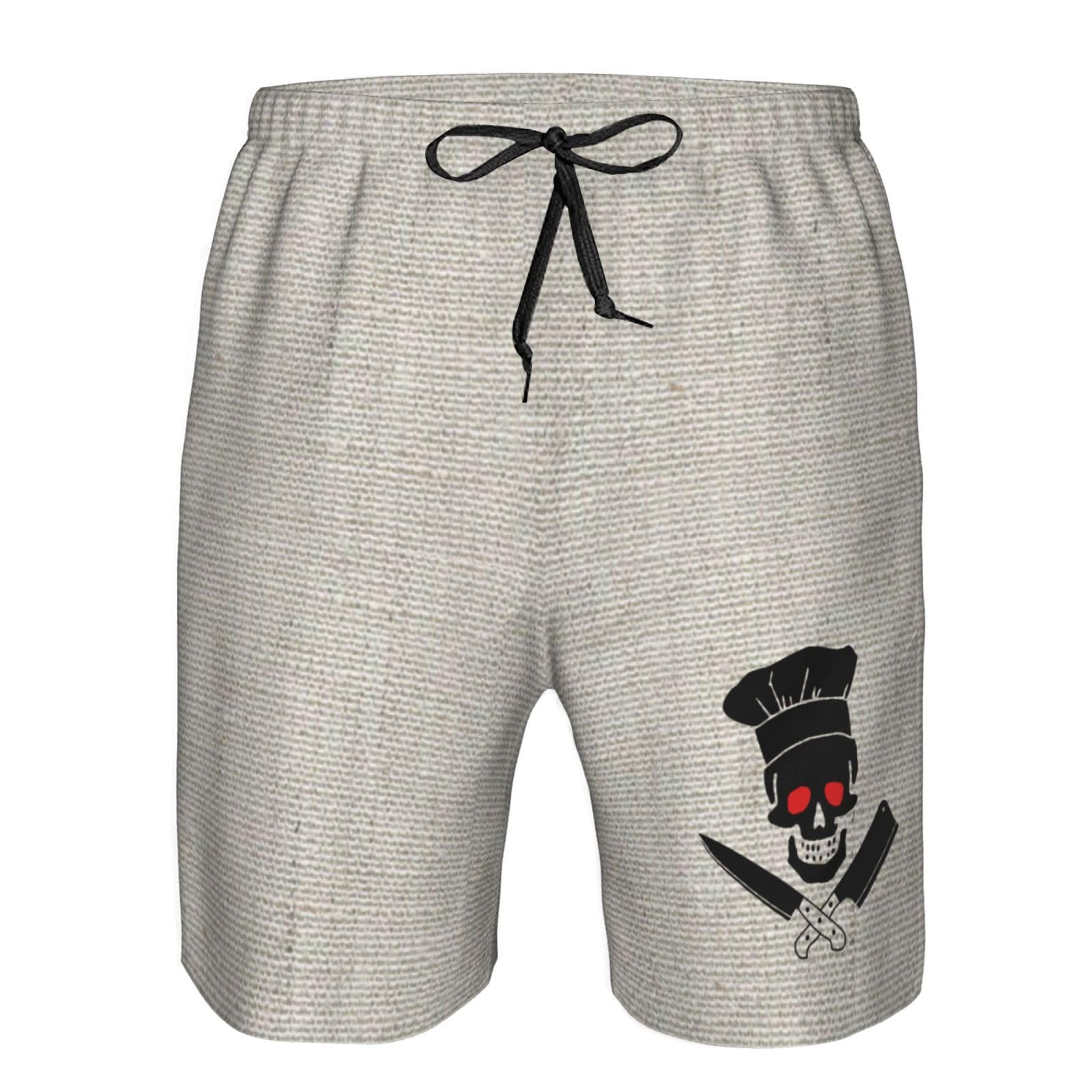 Men's Skull Print Beach Shorts - Quick Dry Breathable Surfing Swim Trunks for Cooking, Swimming, and Outdoor Activities