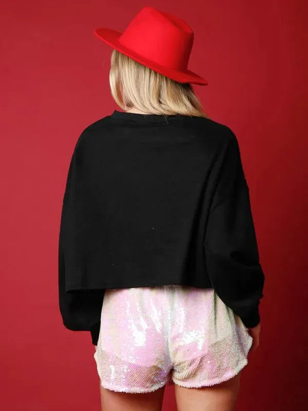 Sparkly Sequined Loose Fit Women's Sweatshirt - Casual Comfort for Parties, Outings & Everyday Wear