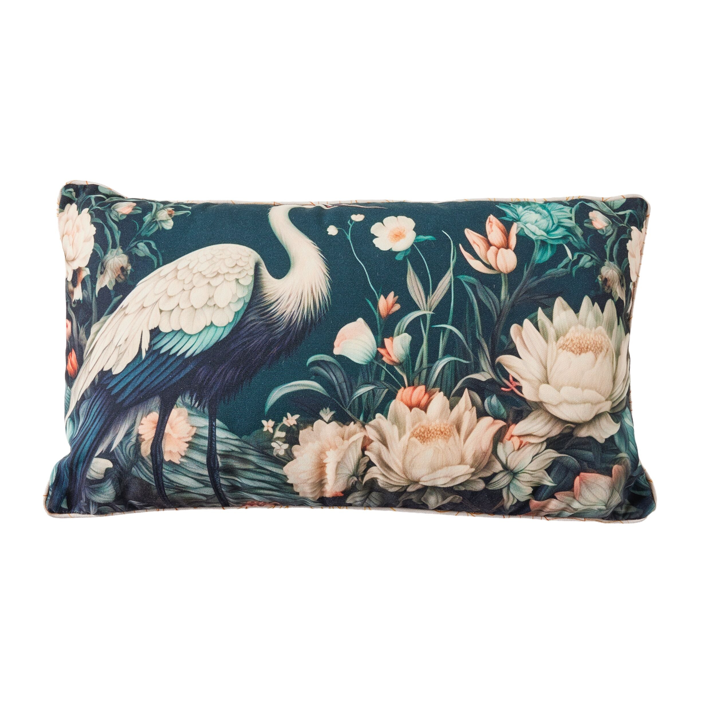 Vintage Crane Print Cushion Cover 70x40cm - Bohemian Home Decor Pillow for Sofa, Bed, Living Room & Outdoor Use
