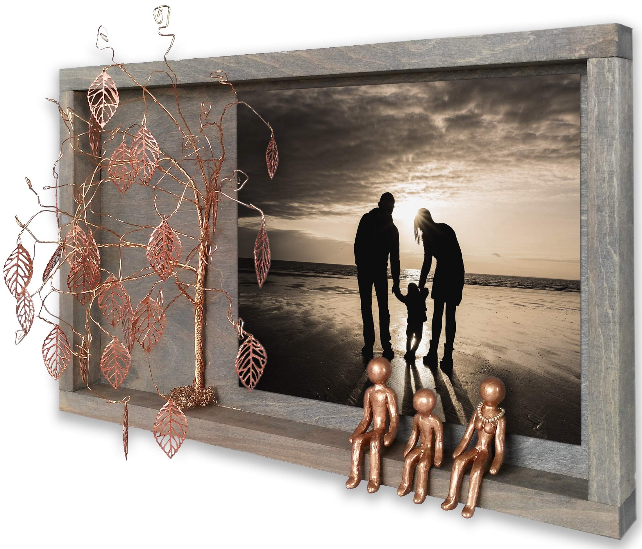 Personalized Tin Bronze Anniversary Family Tree Wedding Photo Frame - Custom Name Engraved Shadow Box Display Case for 6, 8, 10, 12 Years - Unique Gift Ideas for In-Laws, Wife, Husband Birthday - Perfect for Home Decor, Wall Display & Kitchen Ornaments (Adornos Para la Cocina)
