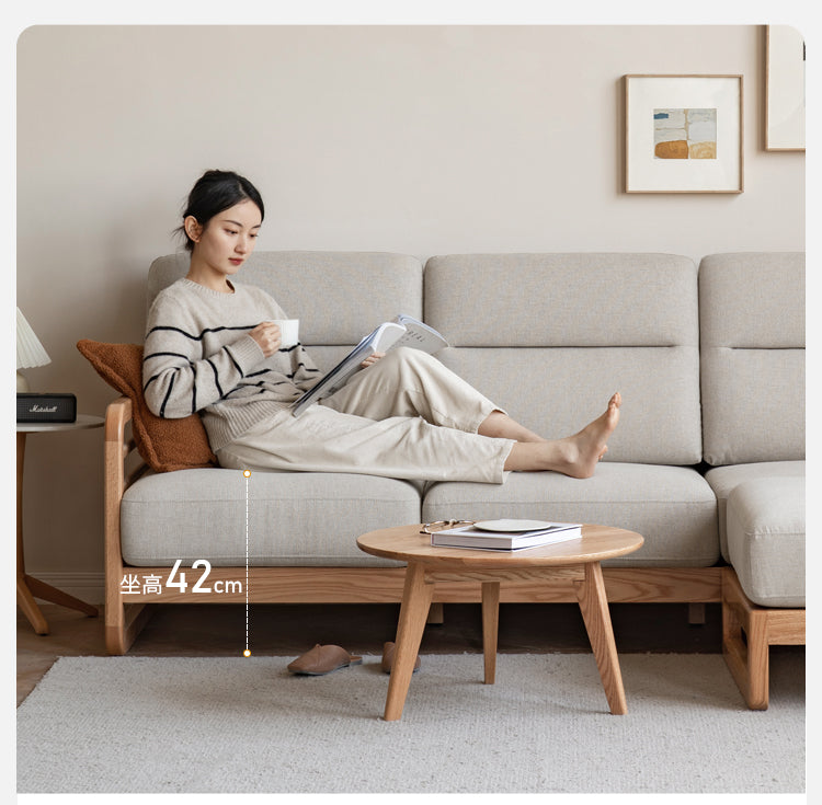 Oak Wood Fabric Sofa with String Style Backrest - Modern Living Room Furniture for Comfortable Home Decor