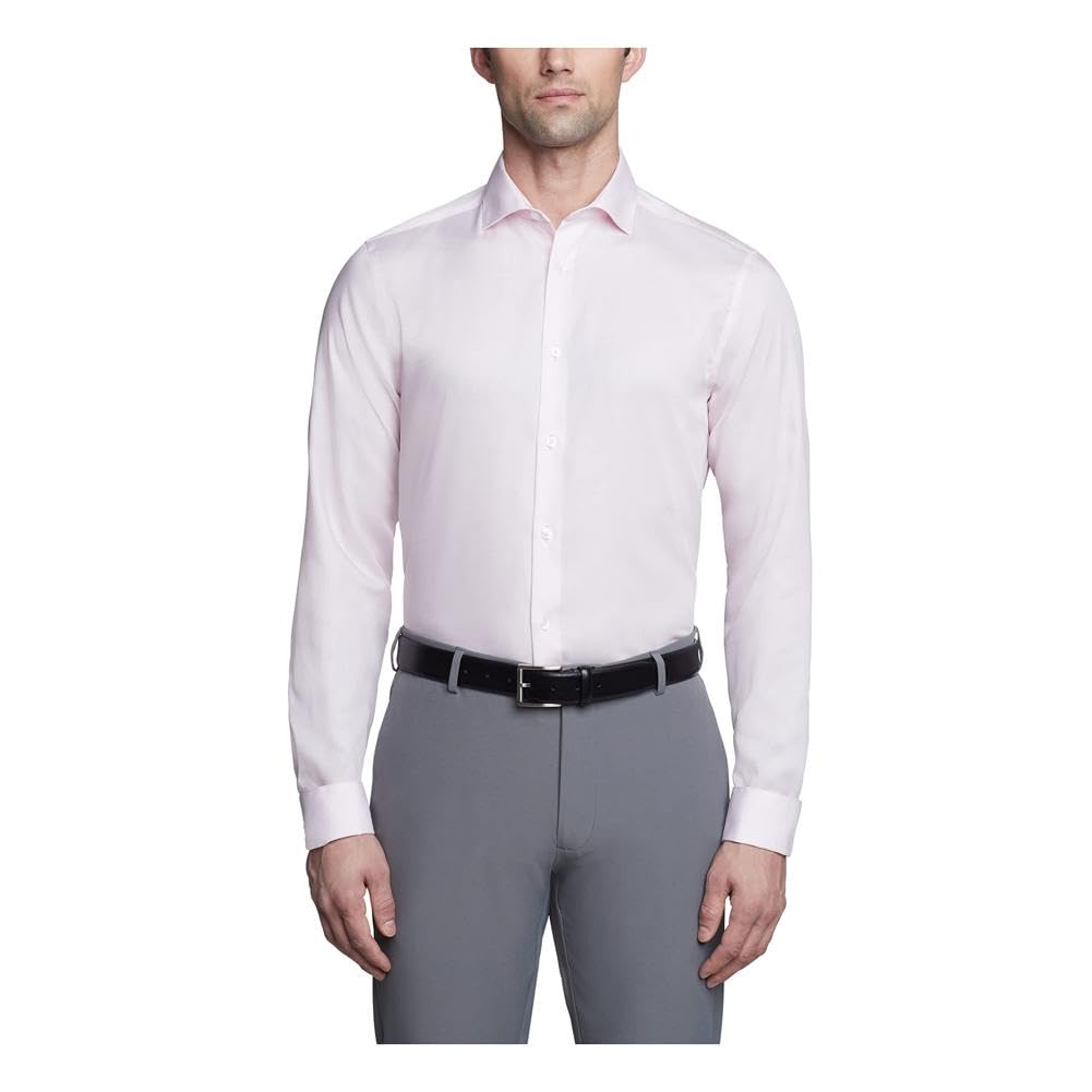 Calvin Klein Men's Non-Iron Slim Fit French Cuff Dress Shirt - Pink, 17