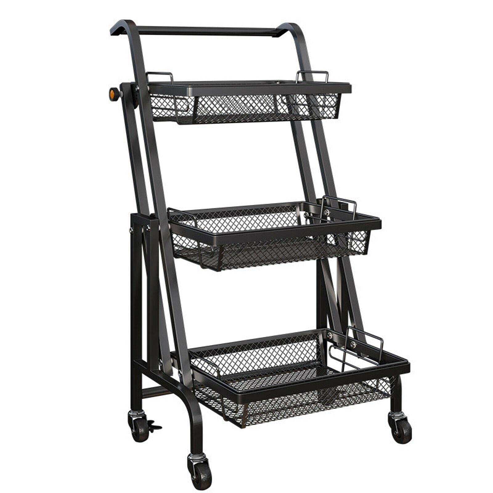 3-Tier Metal Rolling Cart with Mesh Shelves - Sturdy Kitchen Organizer, Closet Storage Rack & Shoe Organizer for Home, Office, Dorm | Space-Saving Mobile Storage Solution for Pantry, Bathroom & Garage