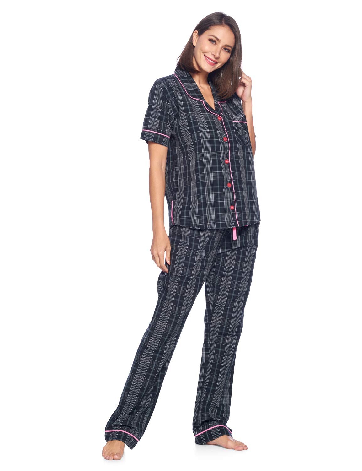 Ashford & Brooks Women's Plaid Woven Pajama Set - Soft 2-Piece Button Down Sleepwear & Loungewear for Cozy Nights & Relaxing at Home