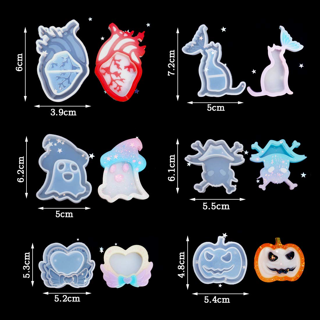 FineInno 12-Piece Silicone Shaker Molds Set - Pumpkin, Heart, Ghost & Cat Resin Molds for DIY Epoxy Crafts, Halloween Jewelry Making & Home Decor | Perfect for Resin Art, Pendant Making & Seasonal Decorations