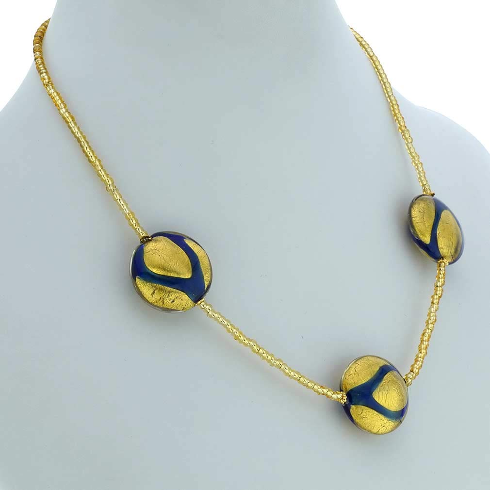 Venetian Murano Glass Royal Blue Circles Necklace - Handmade Italian Jewelry for Women, Elegant Gift for Special Occasions & Evening Events