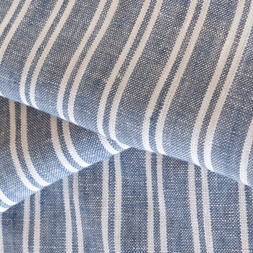 French Blue & White Striped Linen Fabric - Premium Quality for Home Decor, Upholstery & DIY Sewing Projects | Perfect for Curtains, Table Runners & Summer Dresses