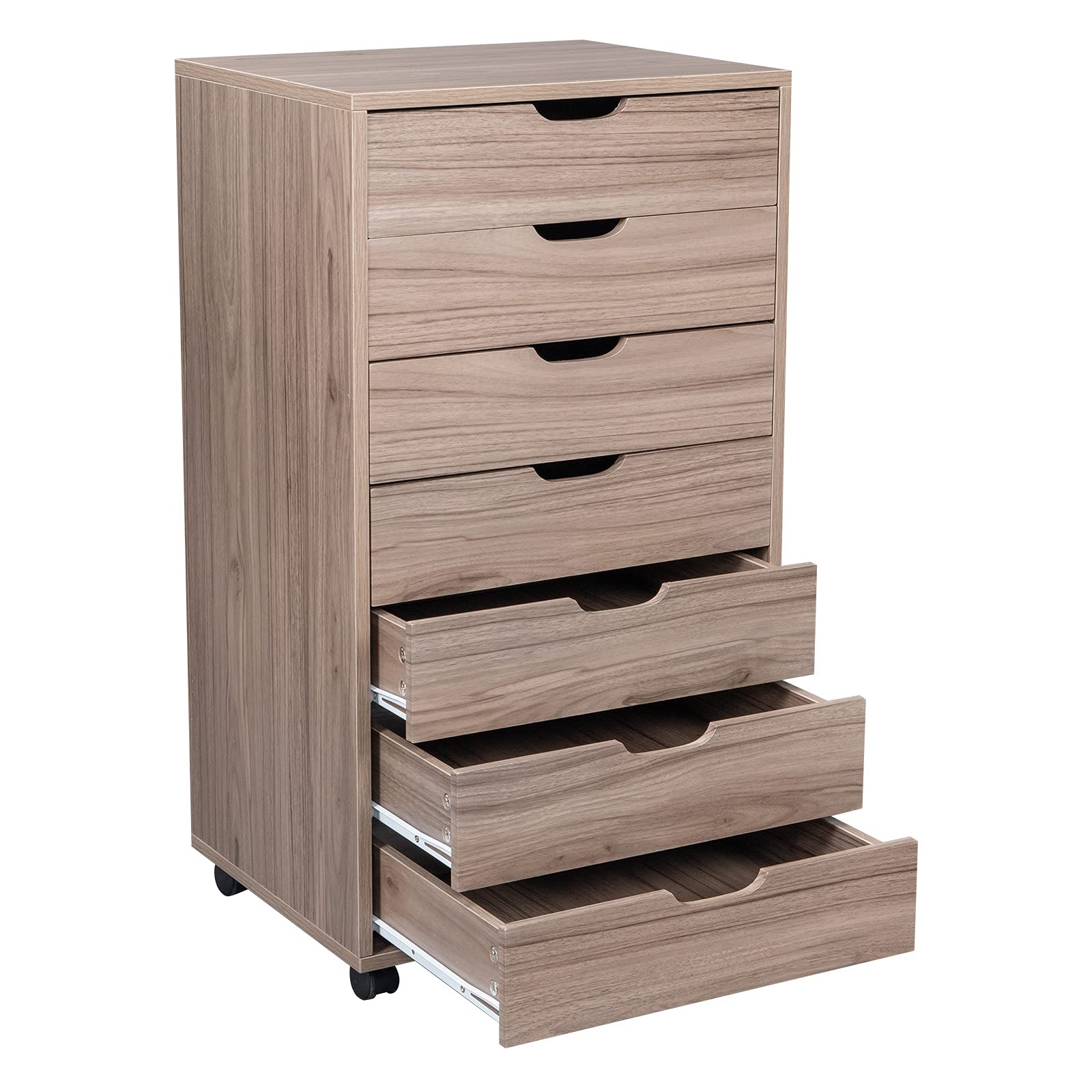 7-Drawer Mobile File Cabinet - Wooden Storage for A4 & Letter Size Documents - Lockable Home Office Filing Cabinet for Legal, A4 & Letter Files - Perfect for Home Offices & Workspaces (Grey Oak)