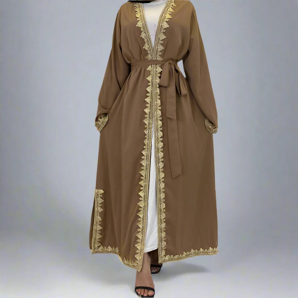 Elegant Embroidered Long Robe Cardigan Open Abaya Dress for Muslim Women - Modest Islamic Fashion for Prayer, Home & Special Occasions