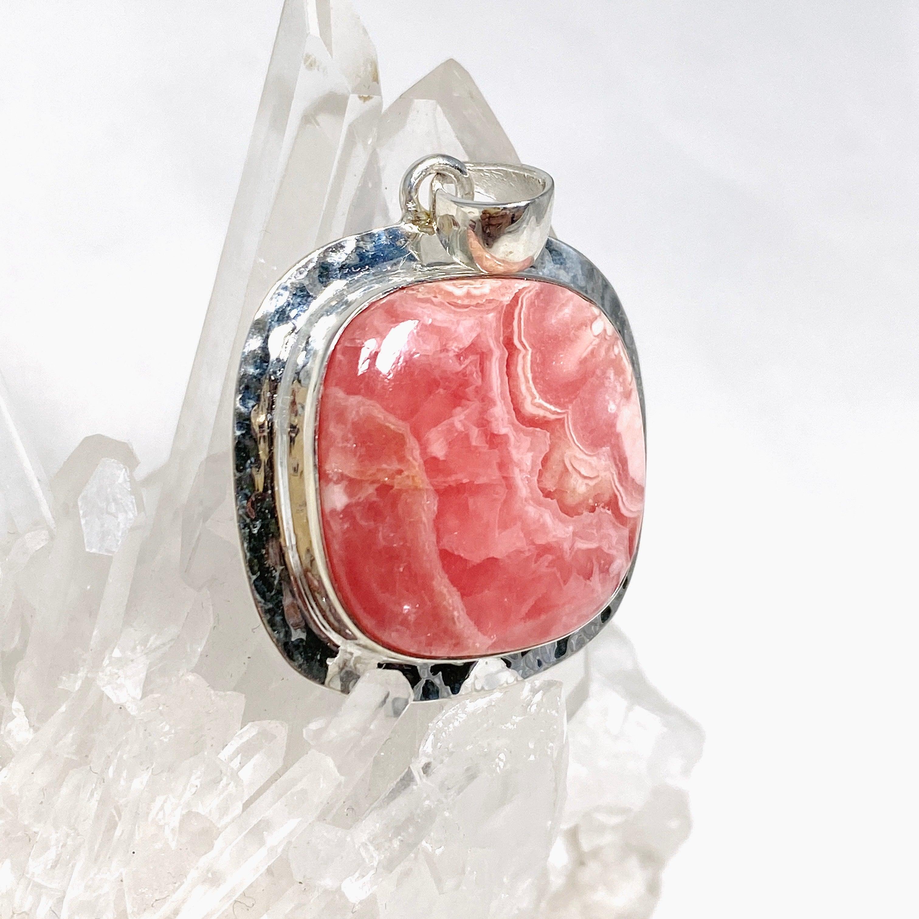 Rhodochrosite Square Pendant Necklace - Handcrafted Hammered Sterling Silver Jewelry KPGJ4323 | Perfect for Gift Giving, Date Nights & Special Occasions