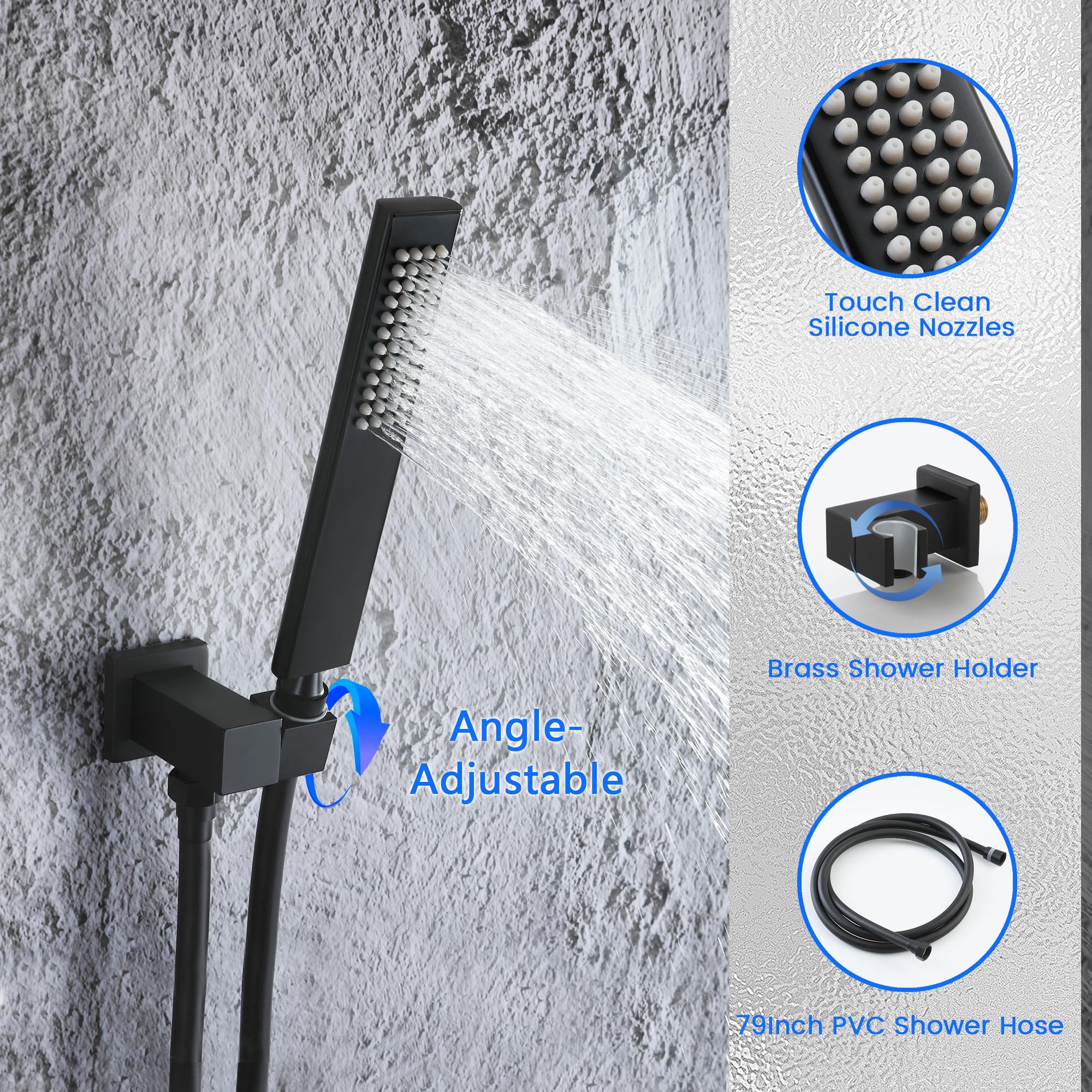 SKWOLL Matte Black Shower Faucet Set - 12 Inch Ceiling Mount Rain Shower Head with Digital LCD Display & 2 Function Valve Kit | Modern Bathroom Upgrade for Spa-Like Experience