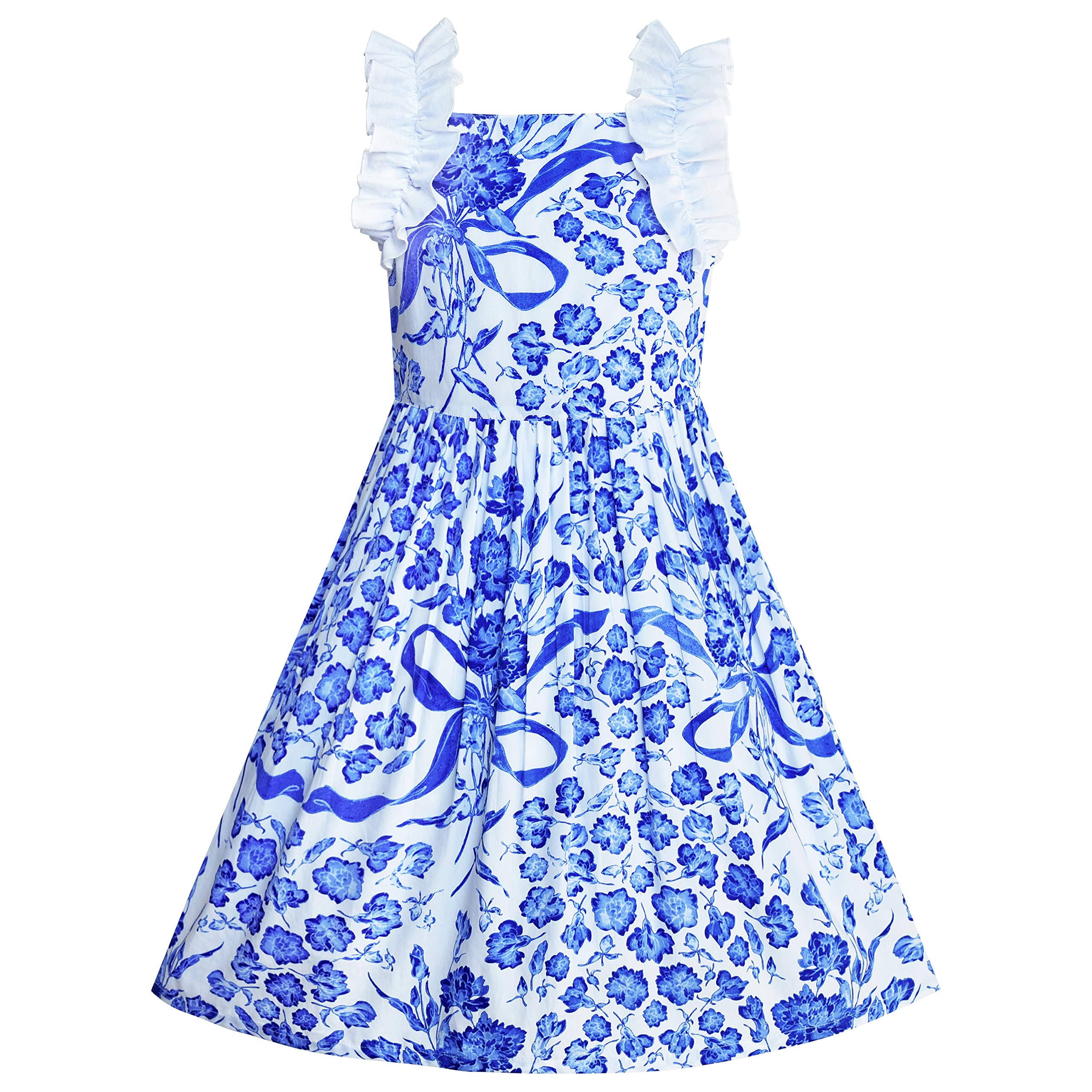 Sunny Fashion Girls Vintage Blue and White Porcelain Tank Dress - Size 6-12 for Kids | Perfect for Summer Outfits, Parties & Casual Wear