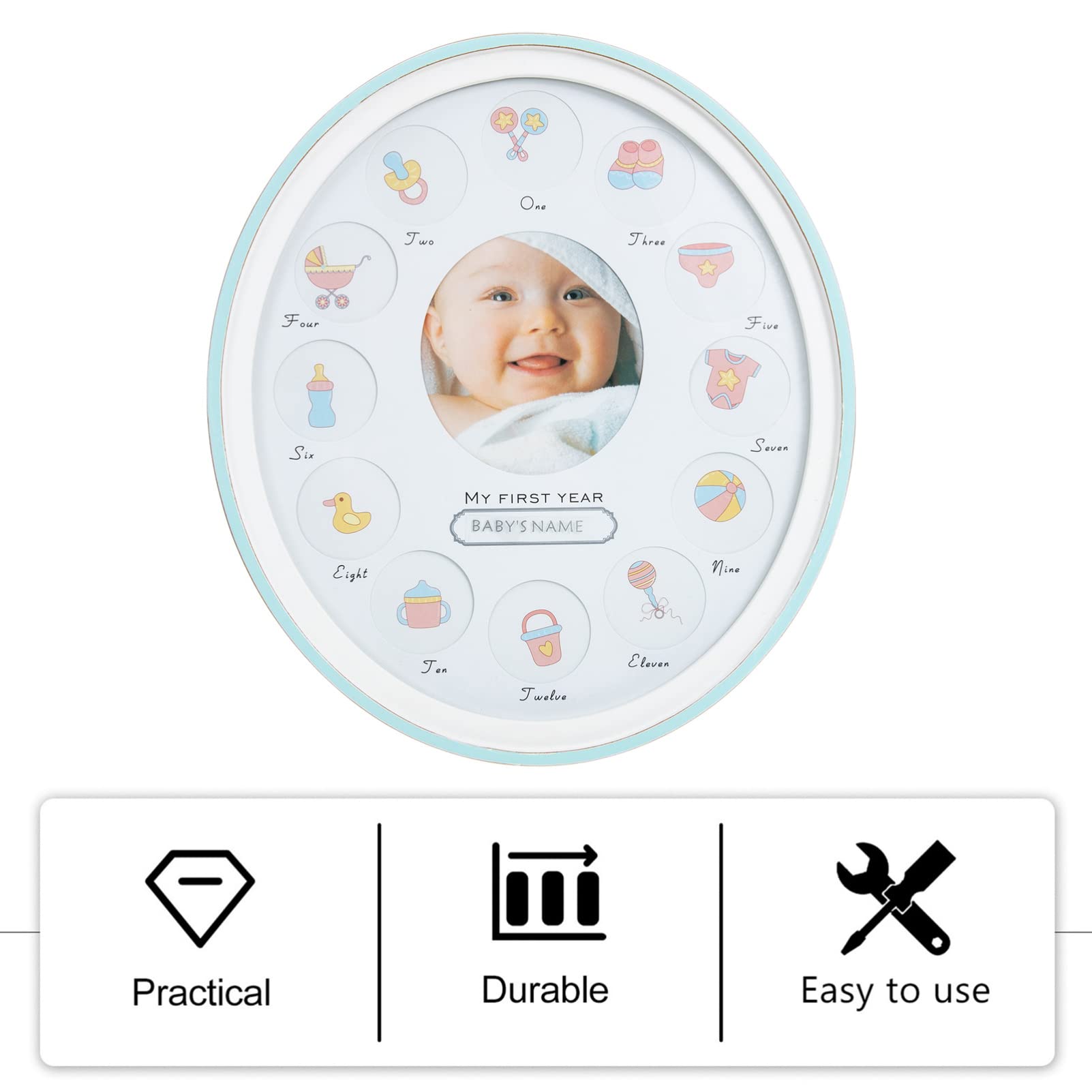 Personalized Baby Milestone Photo Frame - Wooden Growth Picture Display Holder for Newborn, Baby Shower & Nursery Decor | White Wood-Based Panel for Wall or Tabletop Display