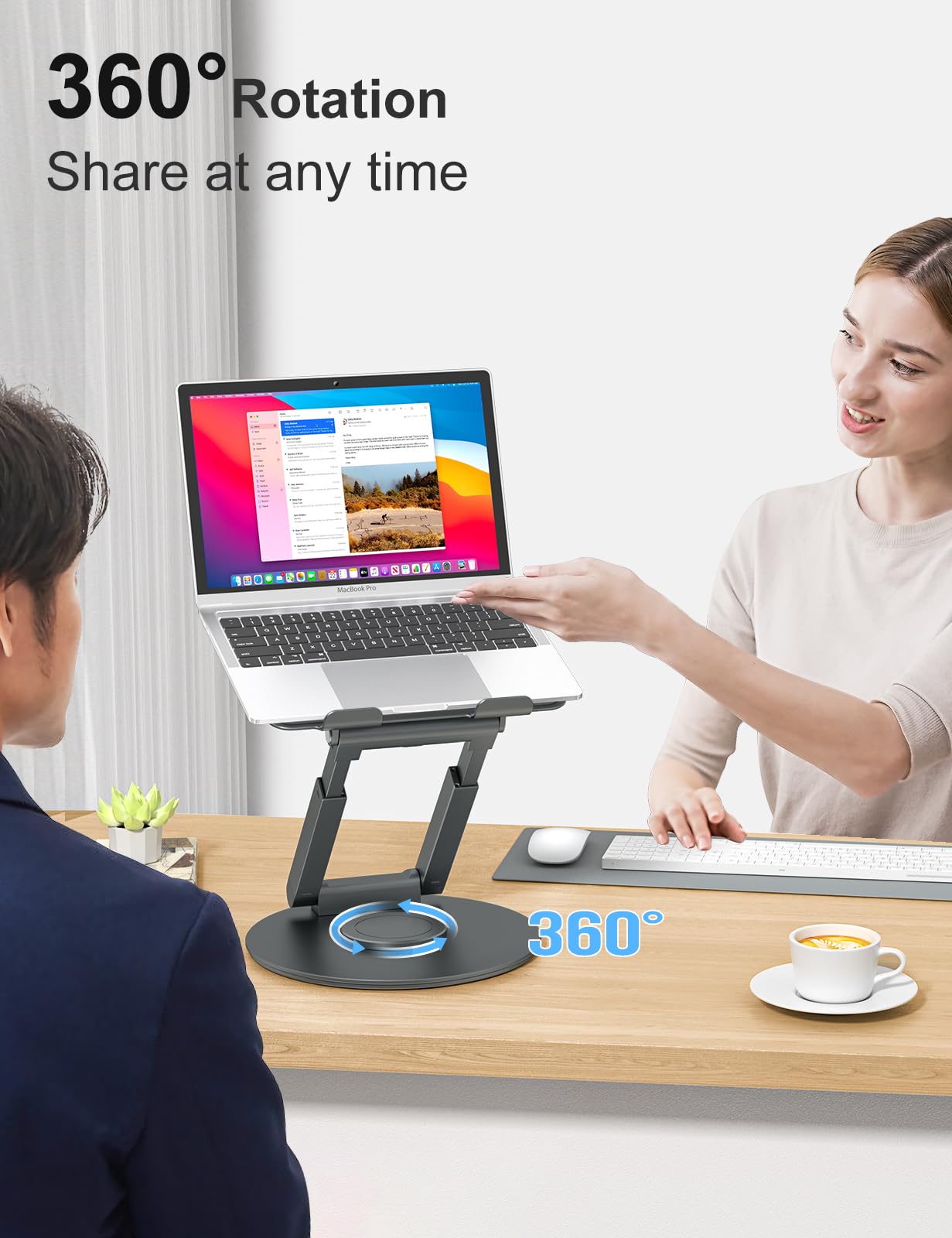 Tounee Adjustable Laptop Stand with 360° Swivel Base - Ergonomic Height Adjustable Riser for MacBook Pro & All 10-17